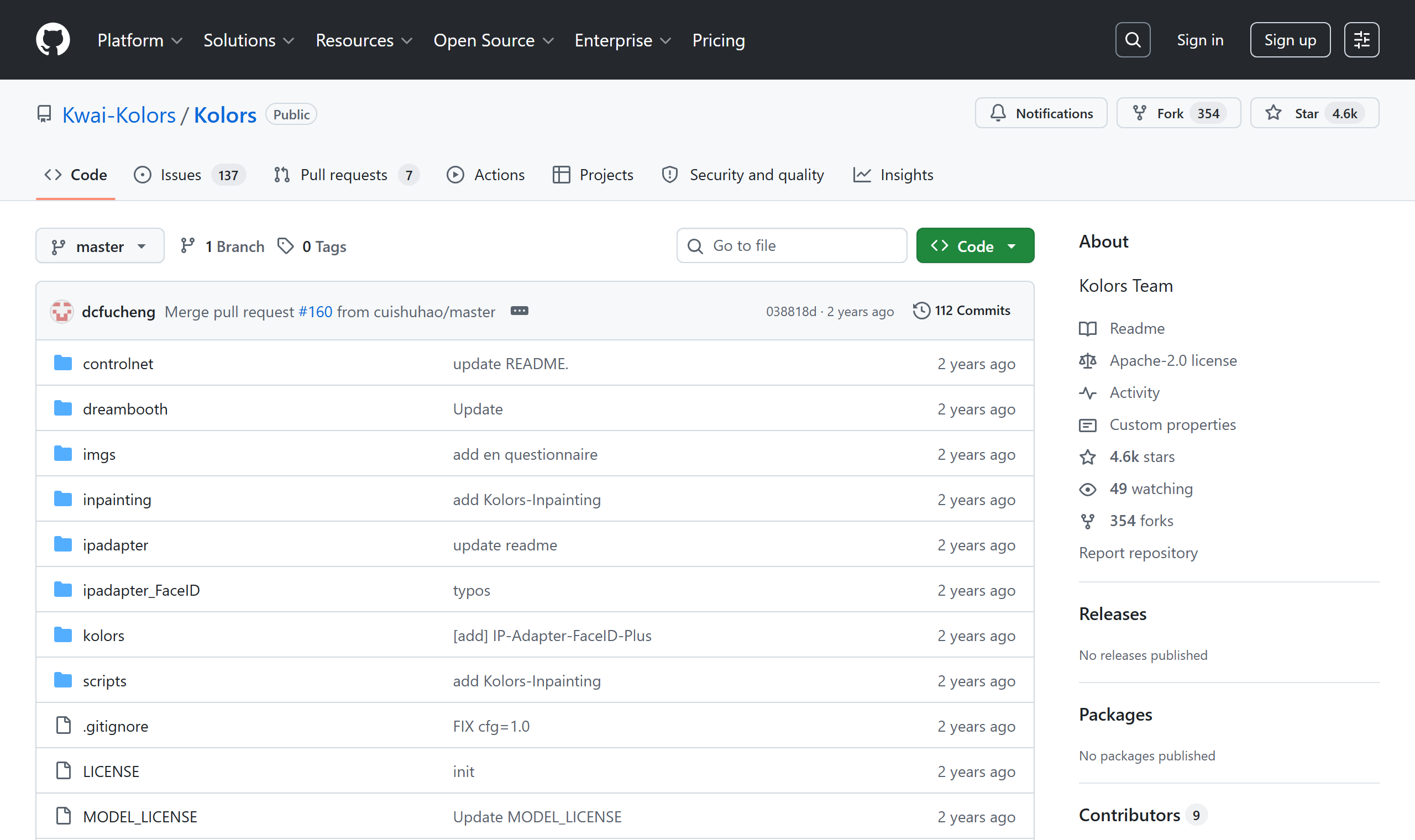 Kolors open-source repository by Kuaishou's Kolors team