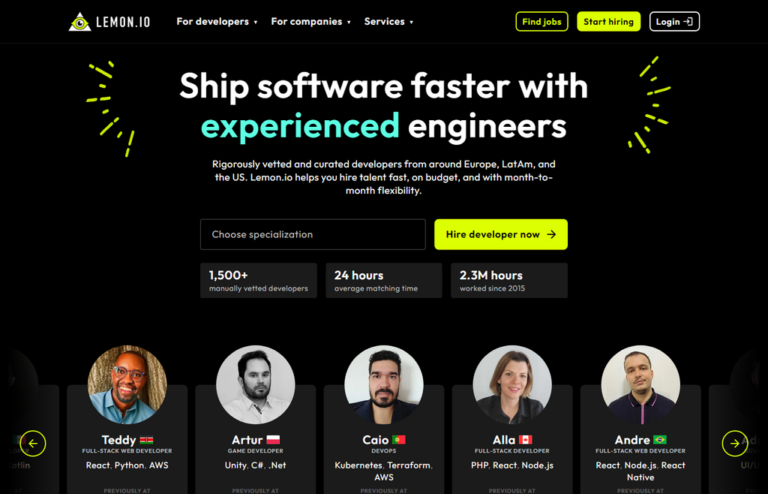 Lemon.io homepage, 2026