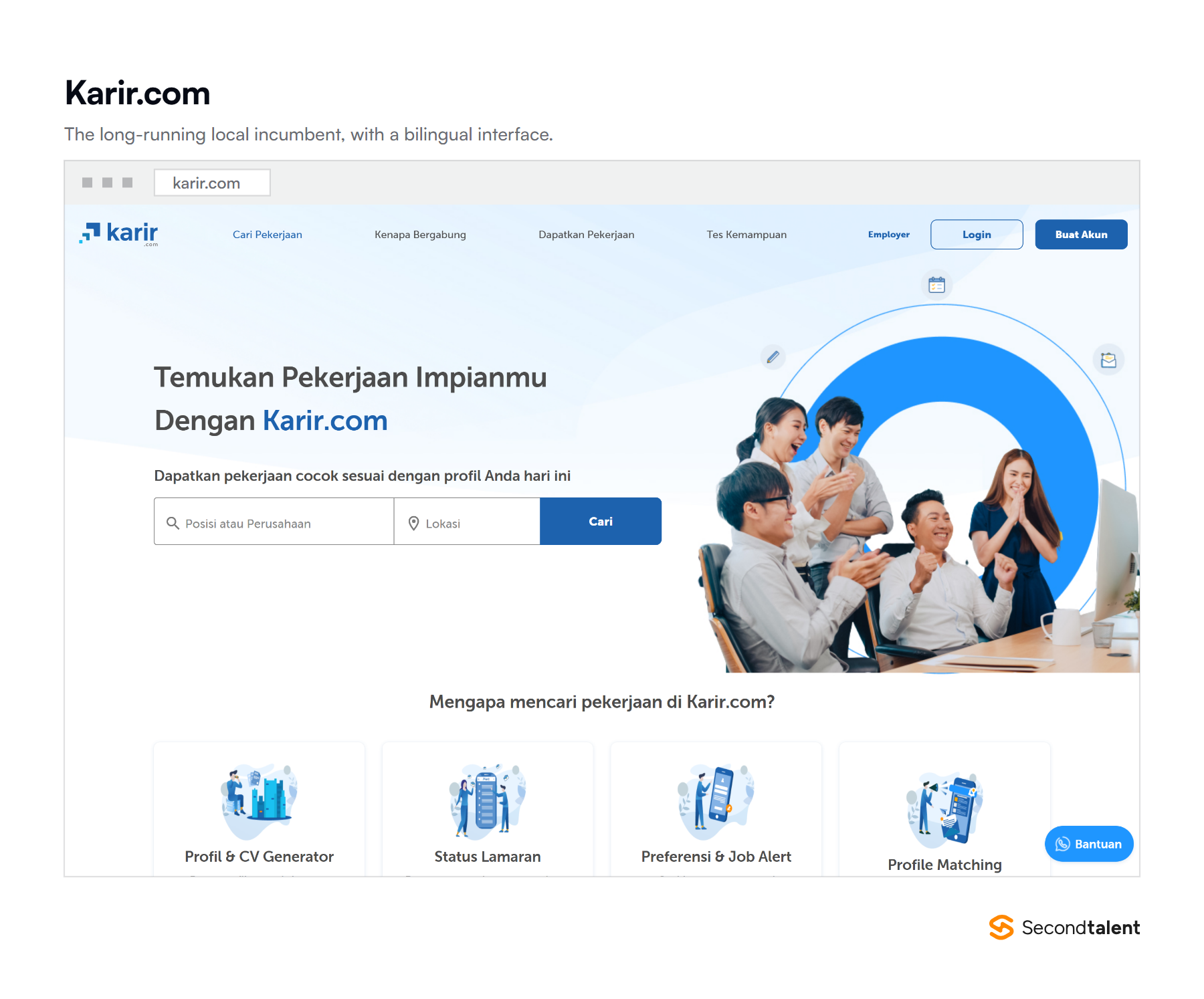 The Karir.com homepage, a long-running Indonesian job board.