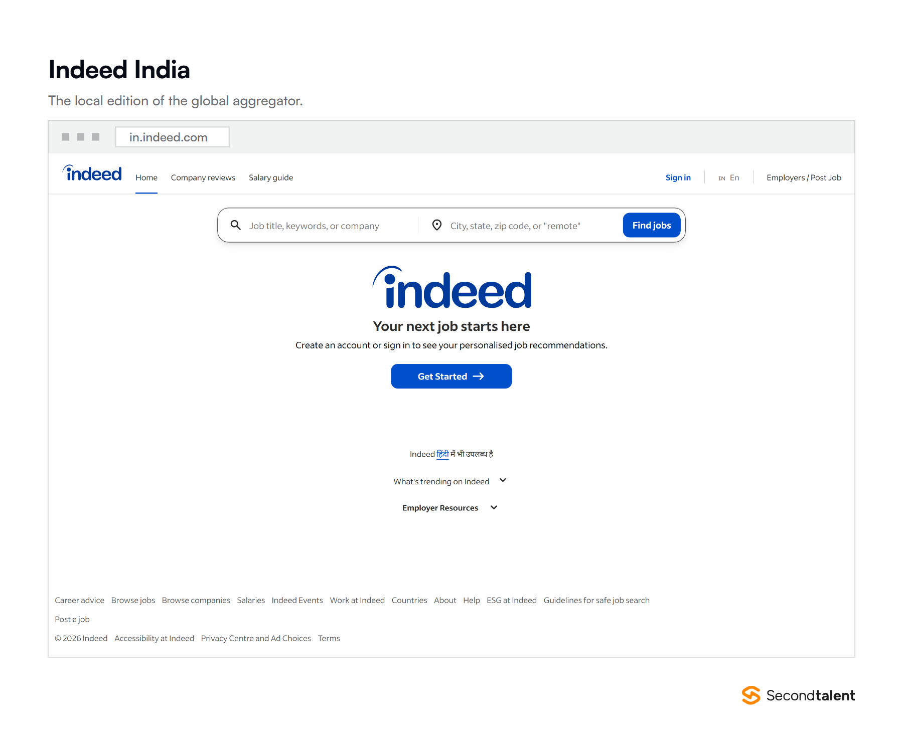 The Indeed India homepage, the local edition of the global job aggregator.