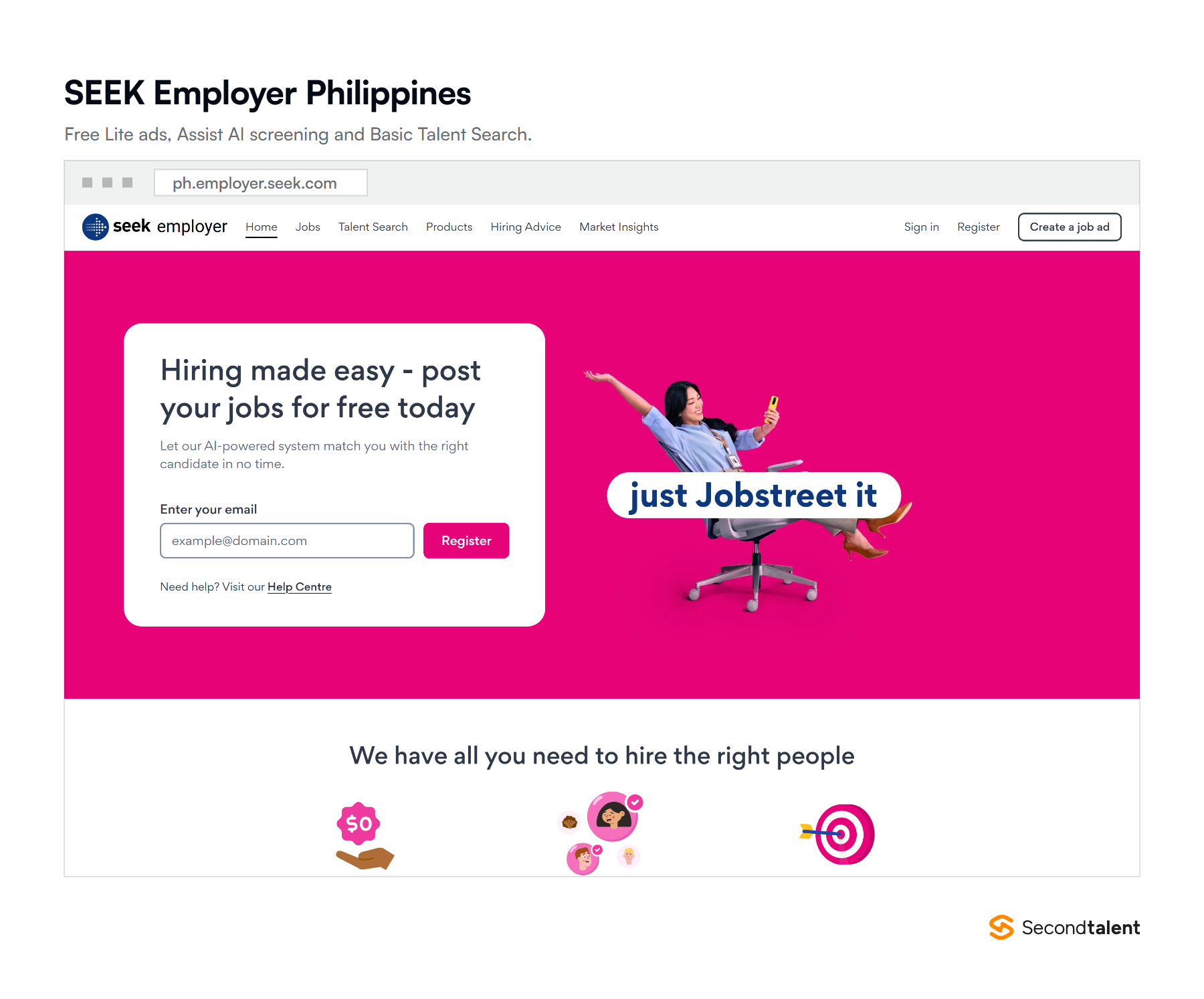 The SEEK Employer Philippines portal, where JobStreet ads are created and managed.