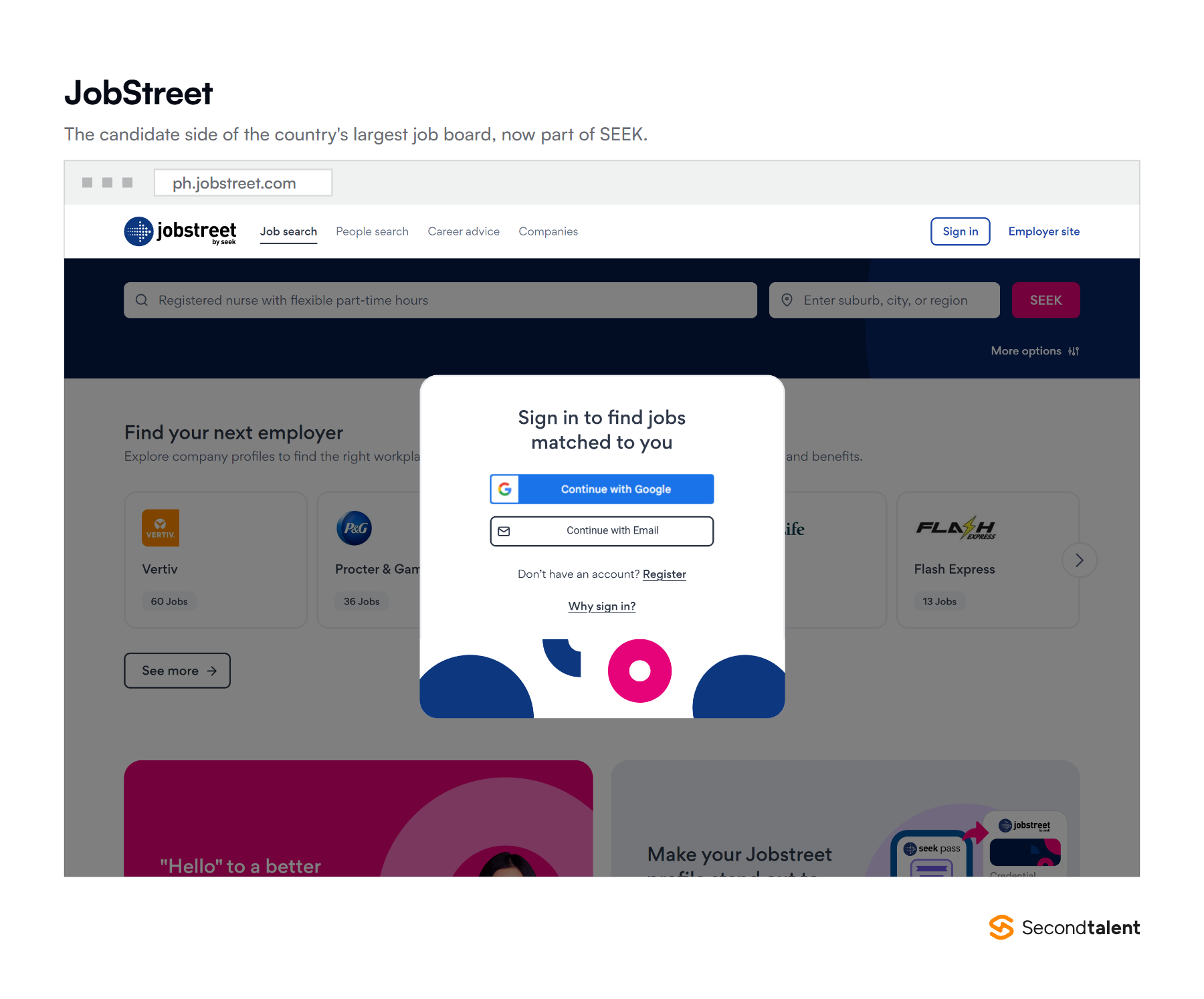 The JobStreet Philippines homepage, the country's largest job search site.