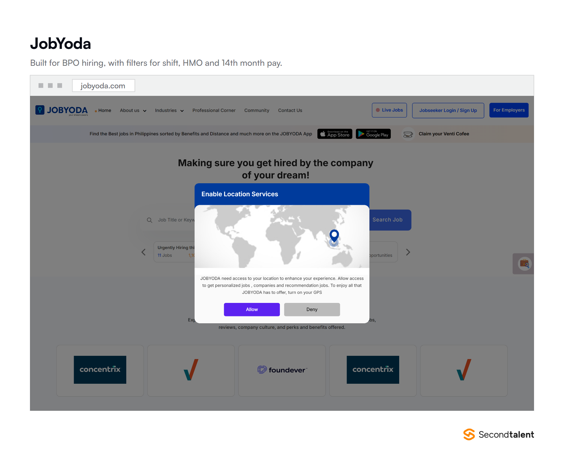 The JobYoda homepage, a job board built for Philippine BPO and call centre hiring.