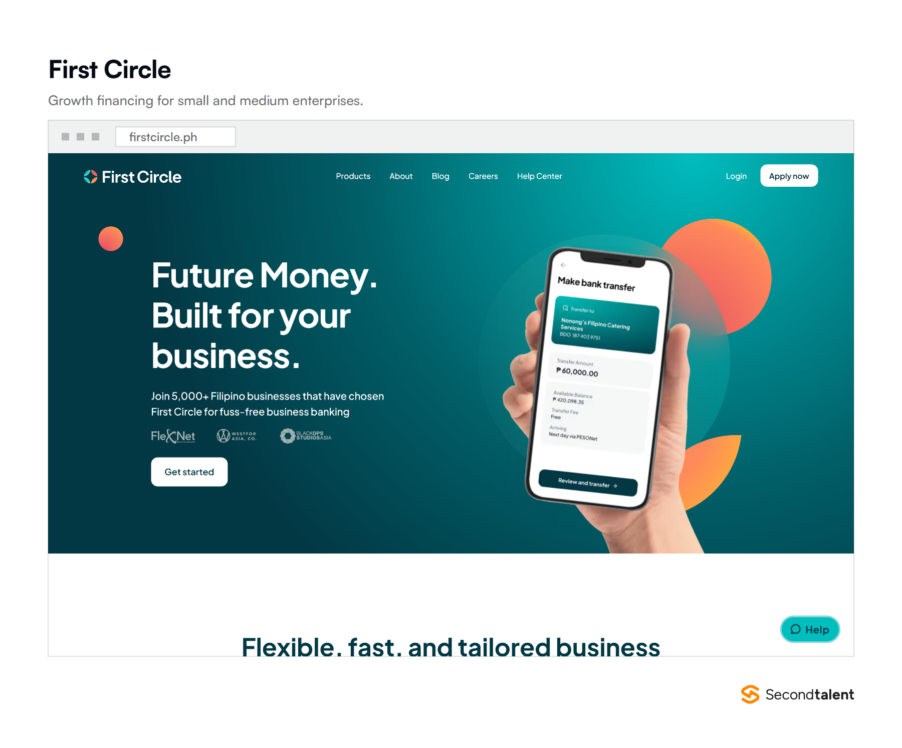 The First Circle homepage, an SME growth financing platform.