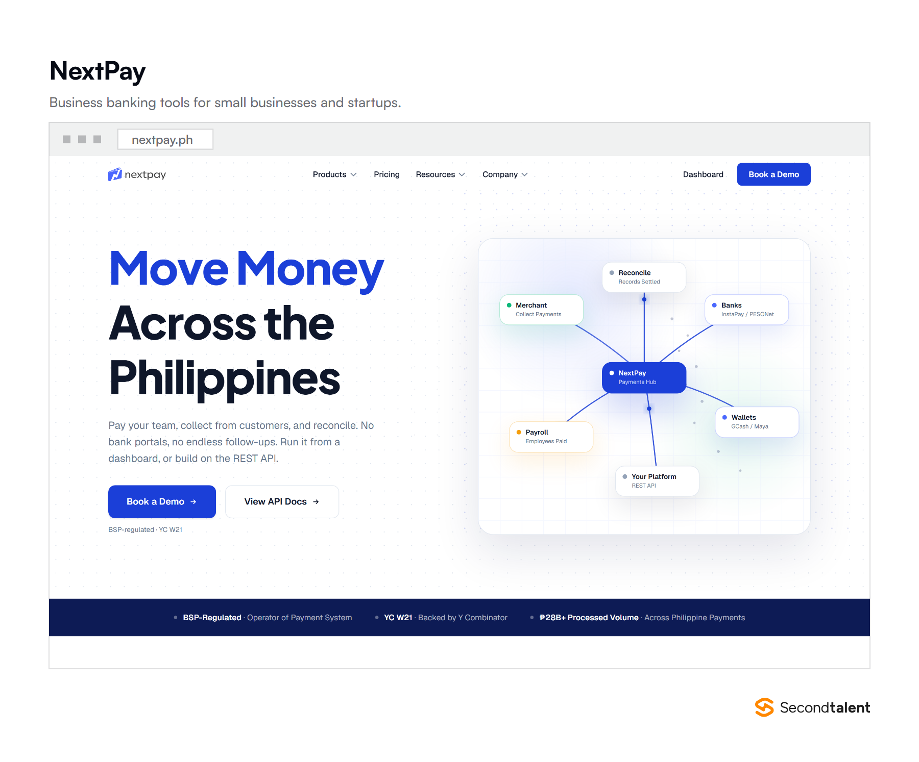 The NextPay homepage, business banking tools for small Philippine businesses.