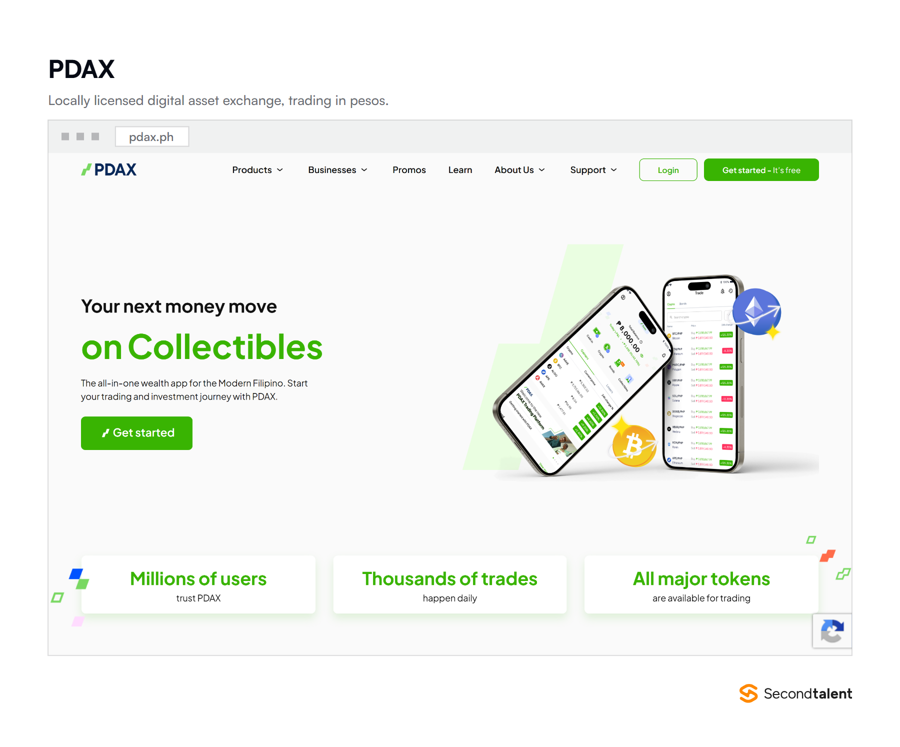 The PDAX homepage, a locally licensed Philippine digital asset exchange.