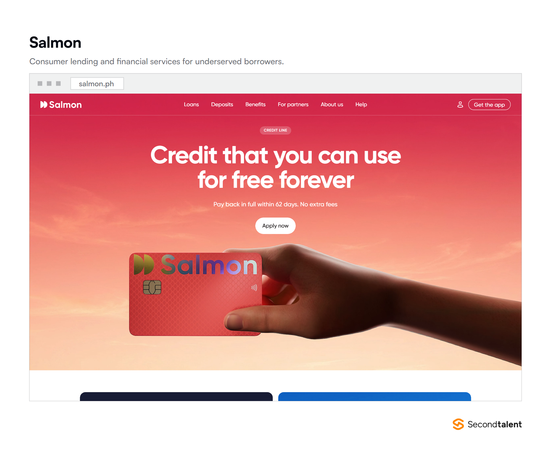 The Salmon homepage, a Philippine consumer lending and financial services company.