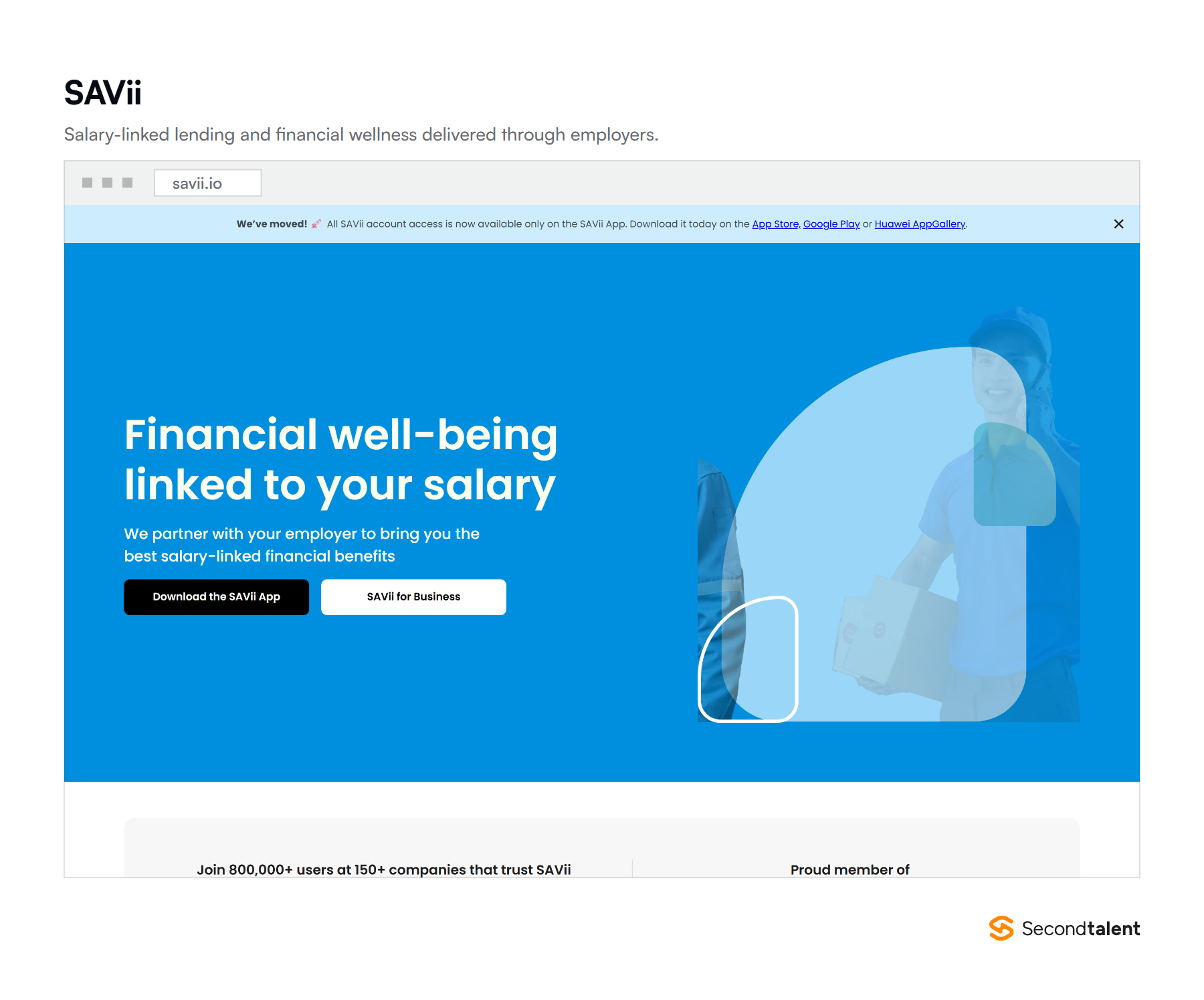 The SAVii homepage, salary-linked lending delivered through employers.