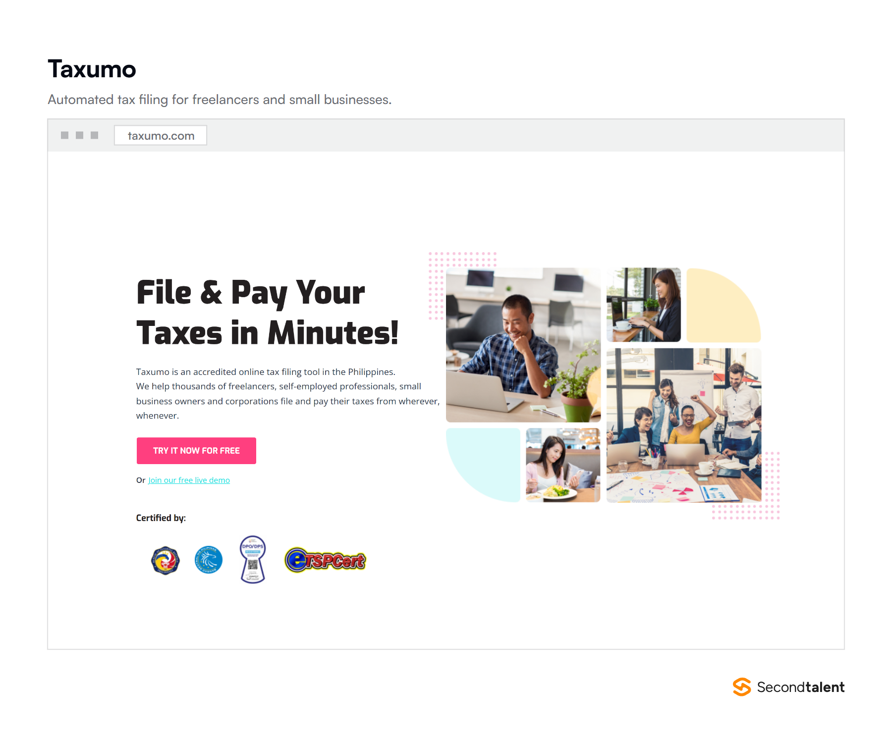 The Taxumo homepage, automated tax filing for Philippine freelancers and small businesses.
