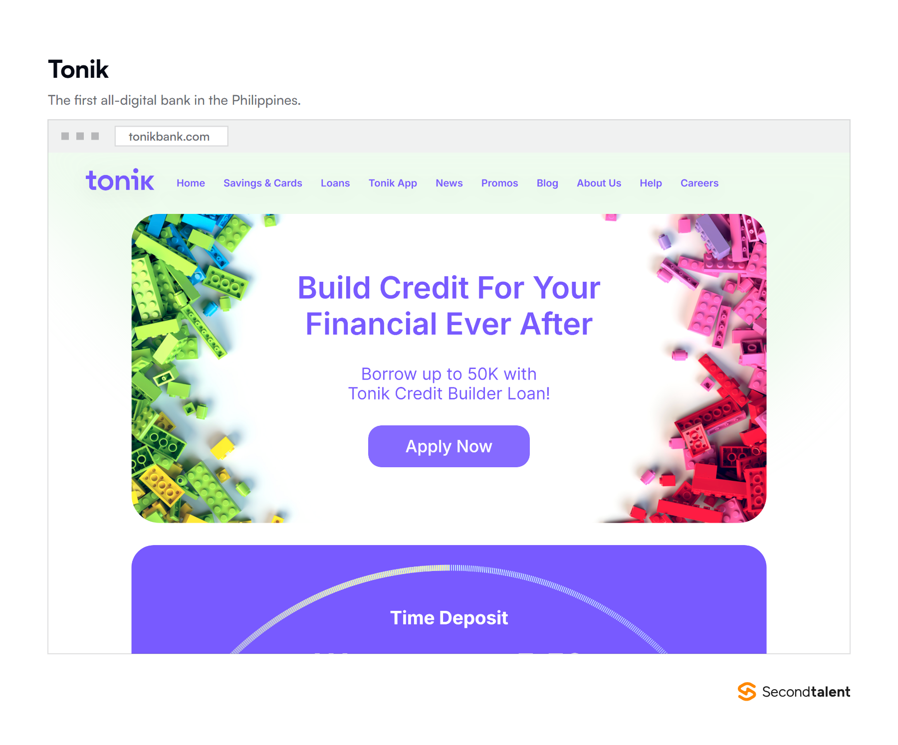 The Tonik homepage, the first all-digital bank in the Philippines.