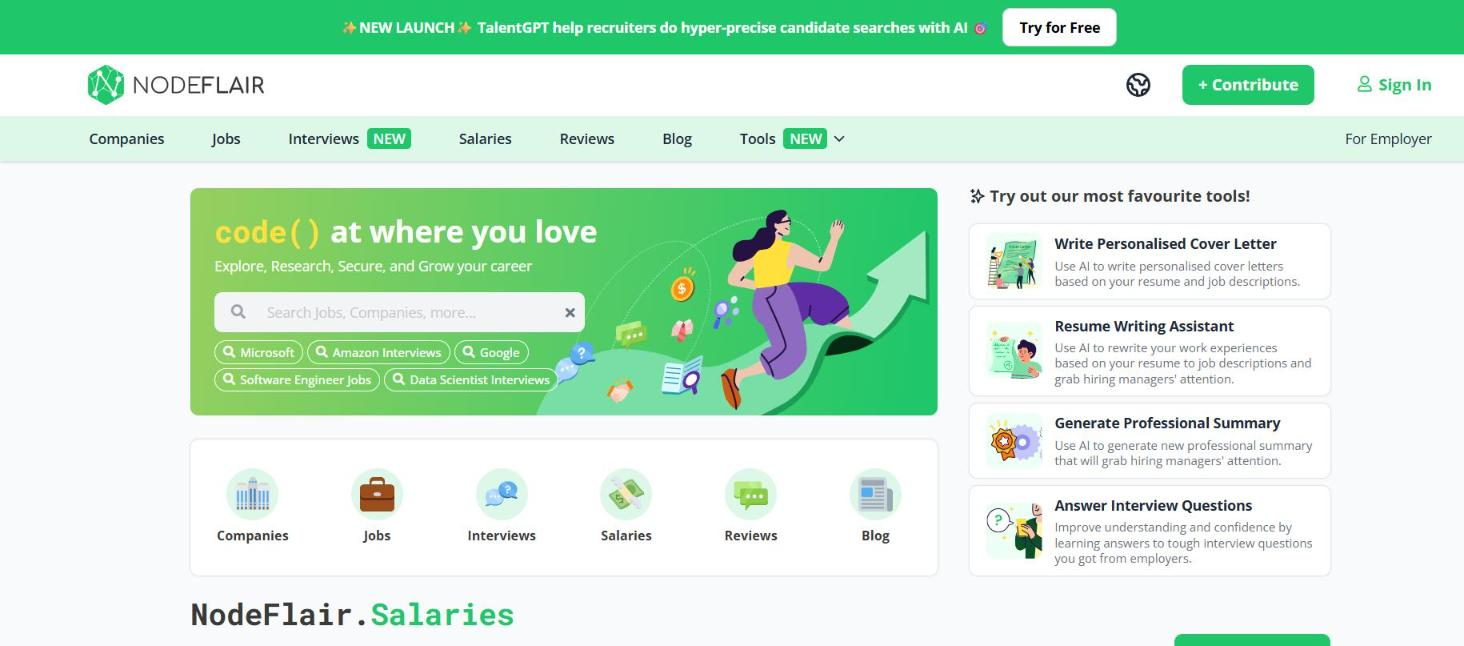 NodeFlair tech jobs and salary platform, 2026