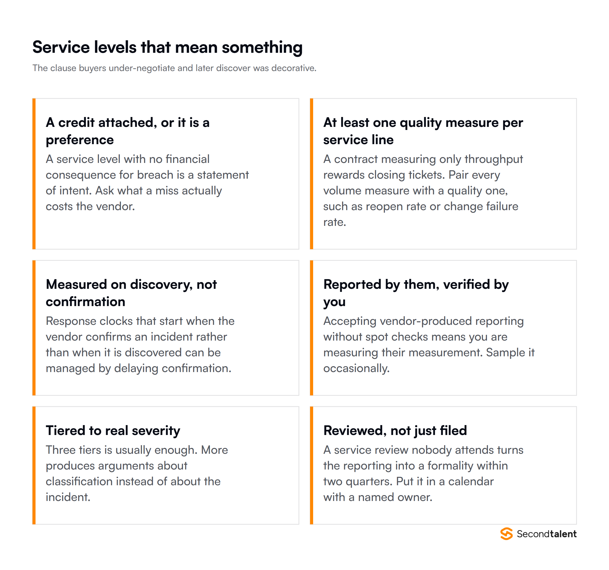 Six things that make a service level mean something, from attaching a credit to reviewing it rather than filing it