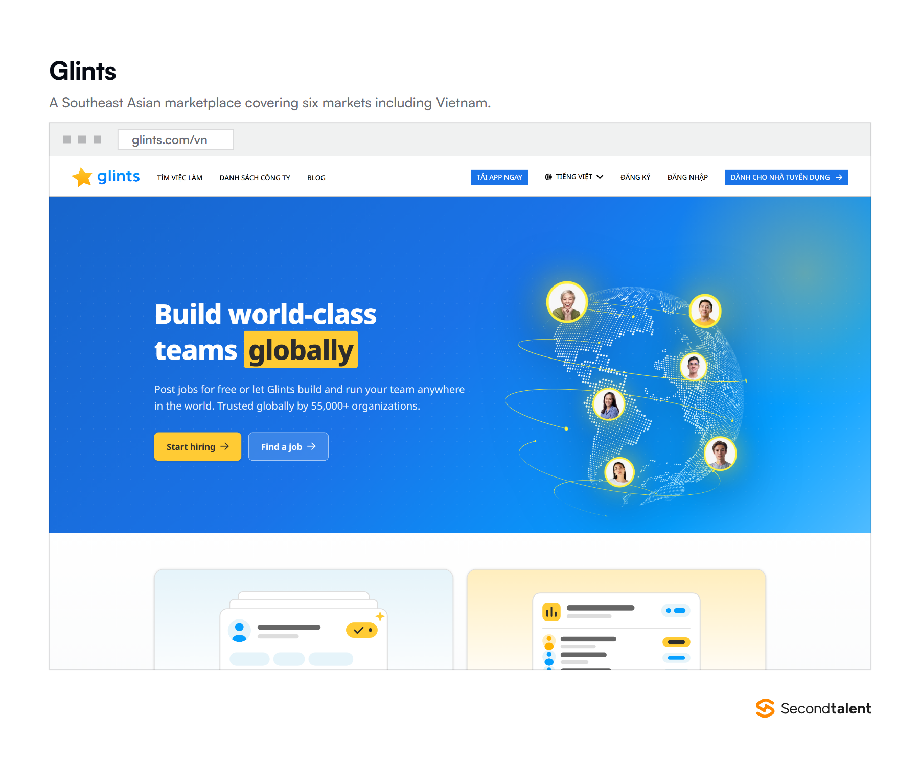 The Glints Vietnam homepage, a Southeast Asian job marketplace.