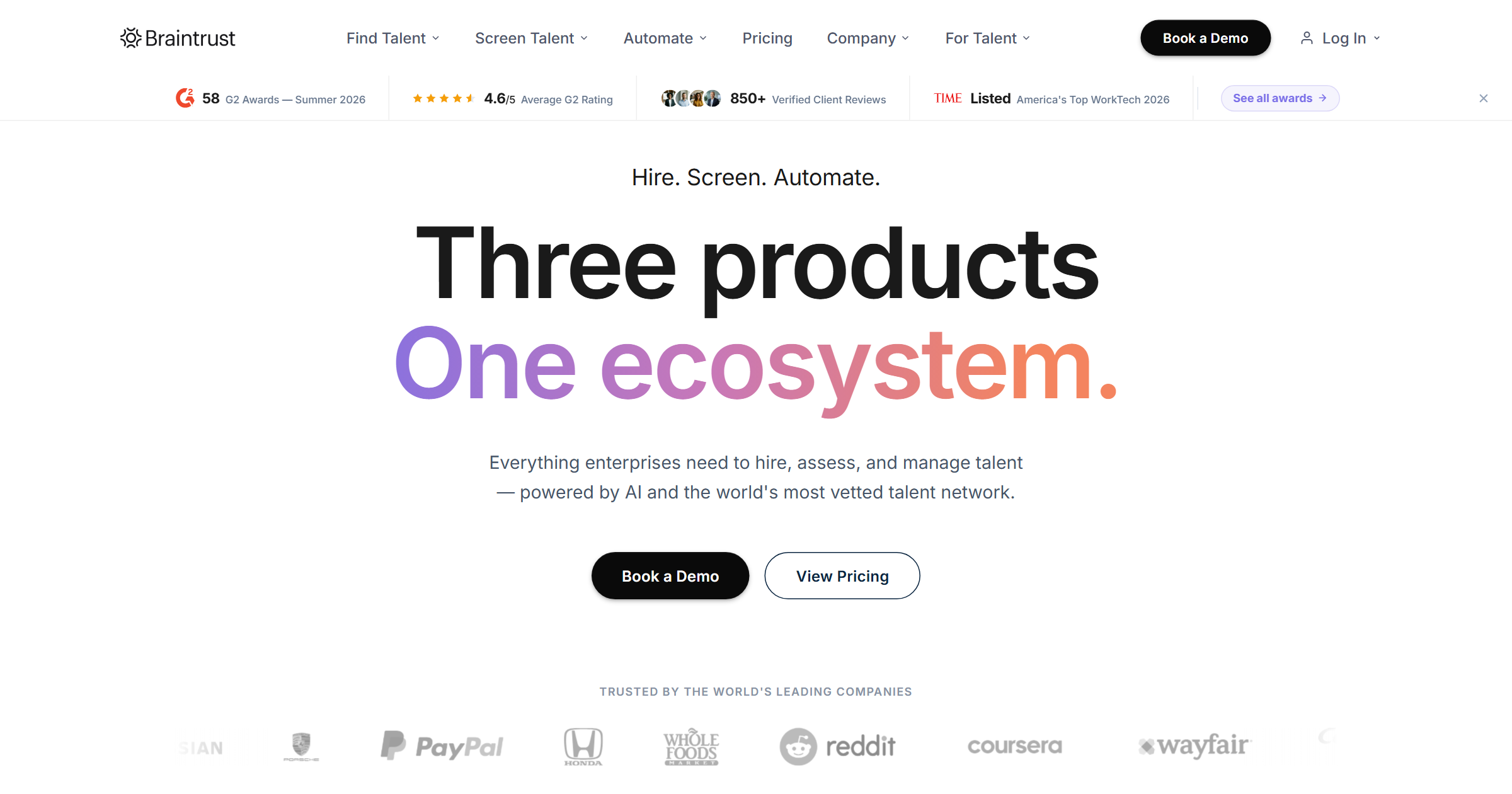 Braintrust homepage, the AI-powered talent network compared in this Braintrust alternatives guide.