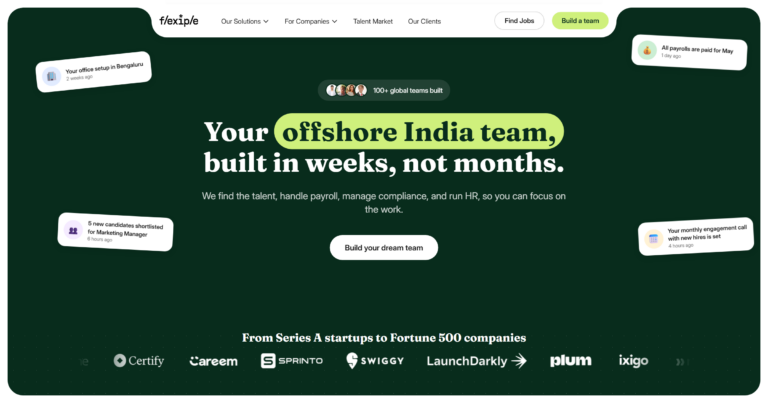 Flexiple homepage, the platform compared in this Flexiple alternatives guide.