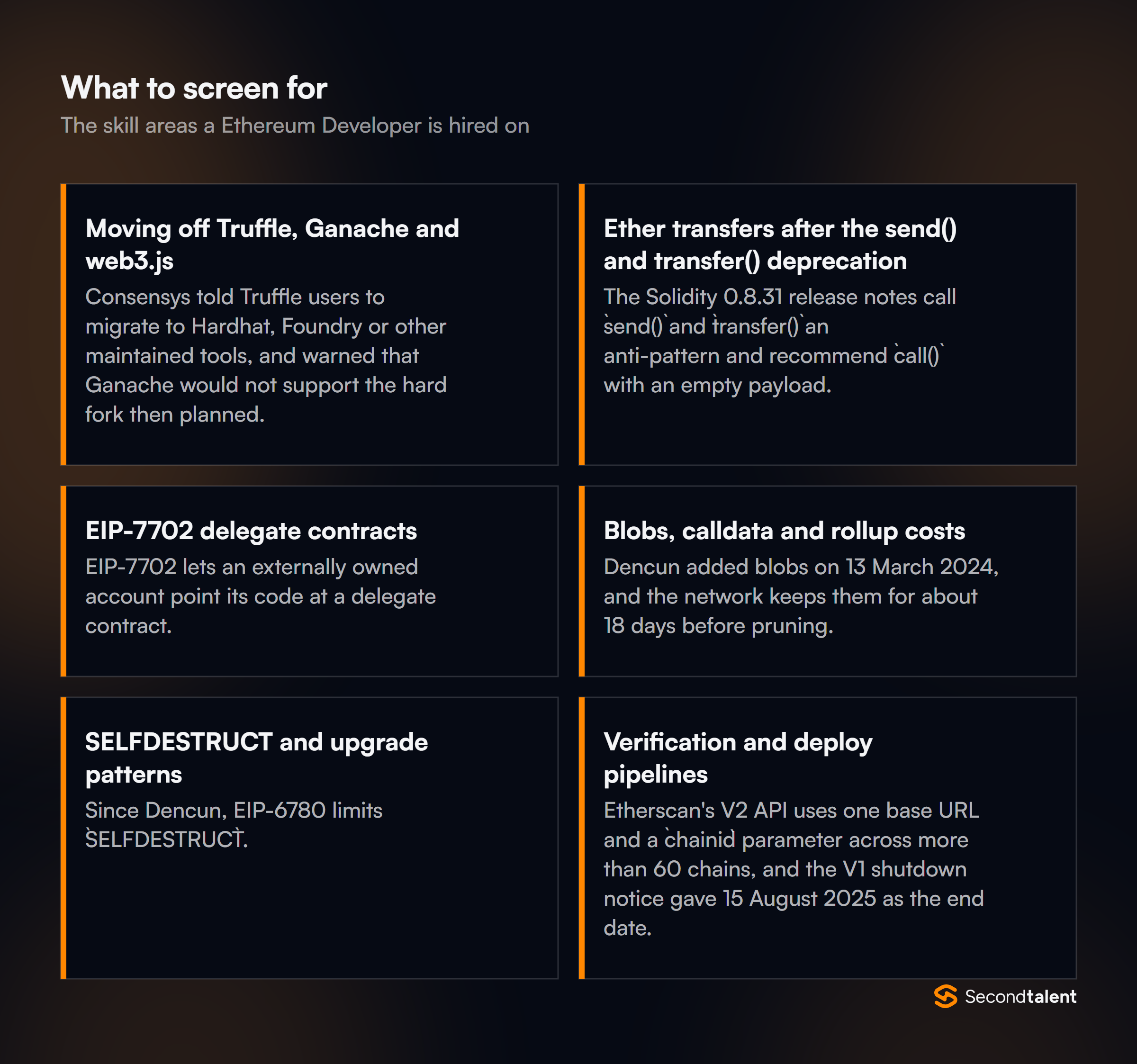 The core skill areas to screen for when hiring Ethereum Developers