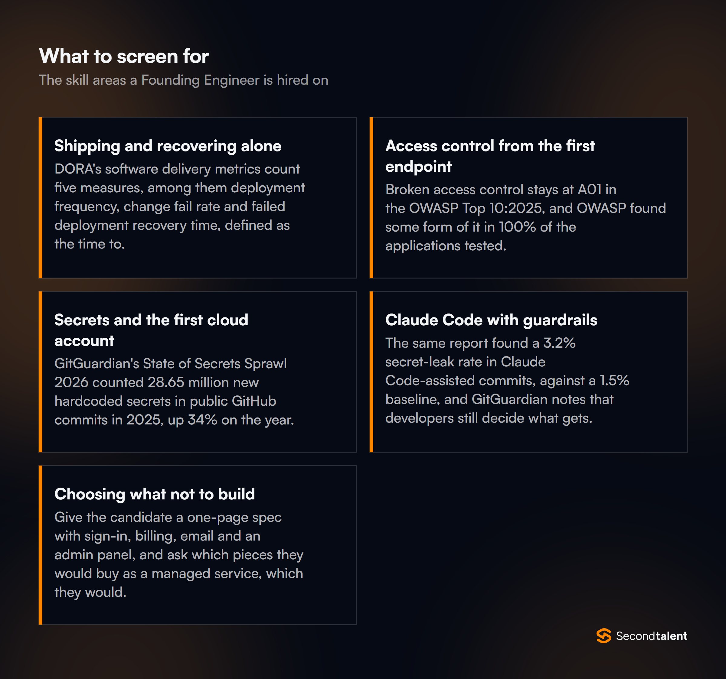 The core skill areas to screen for when hiring Founding Engineers