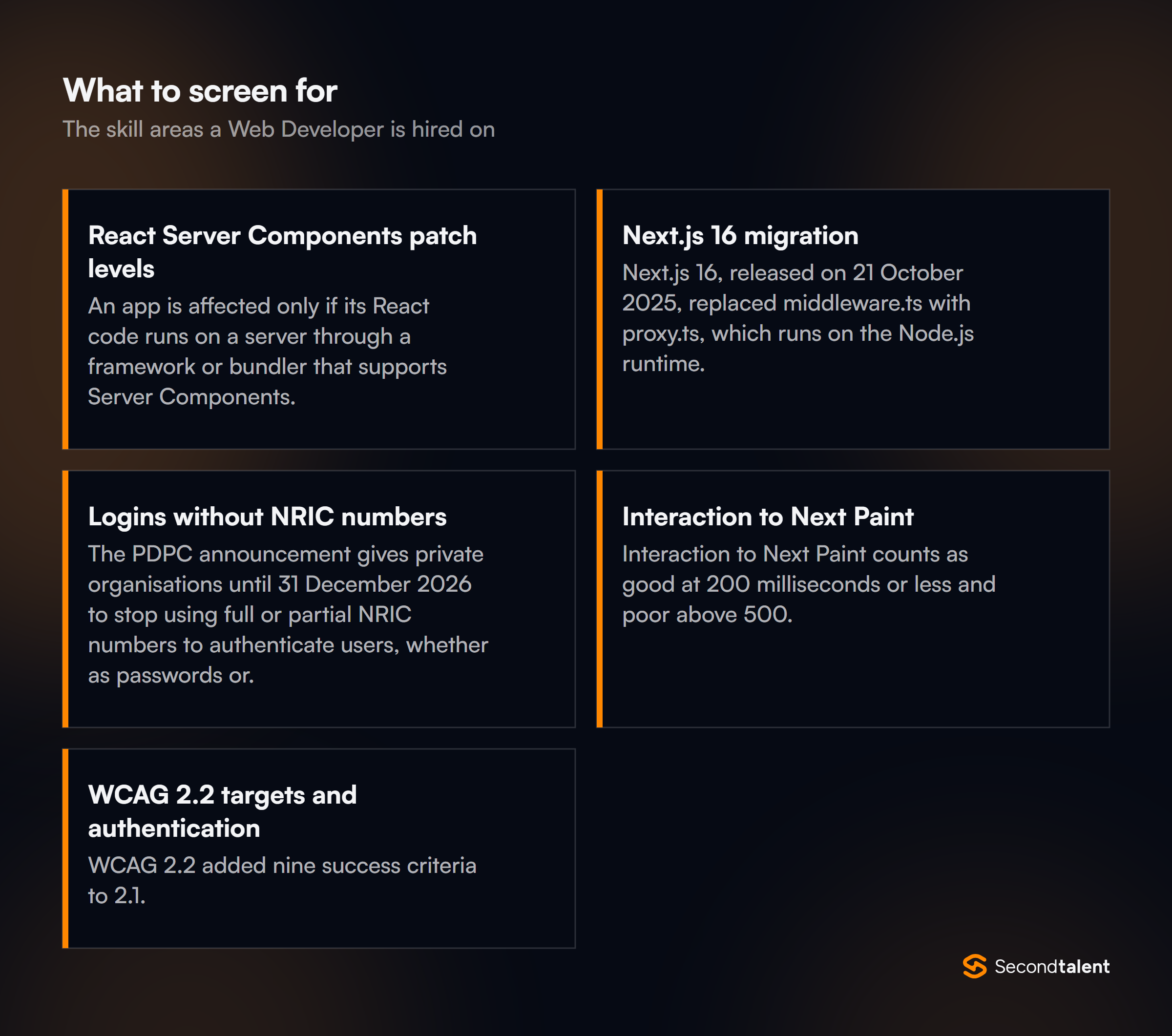 The core skill areas to screen for when hiring Web Developers in Singapore