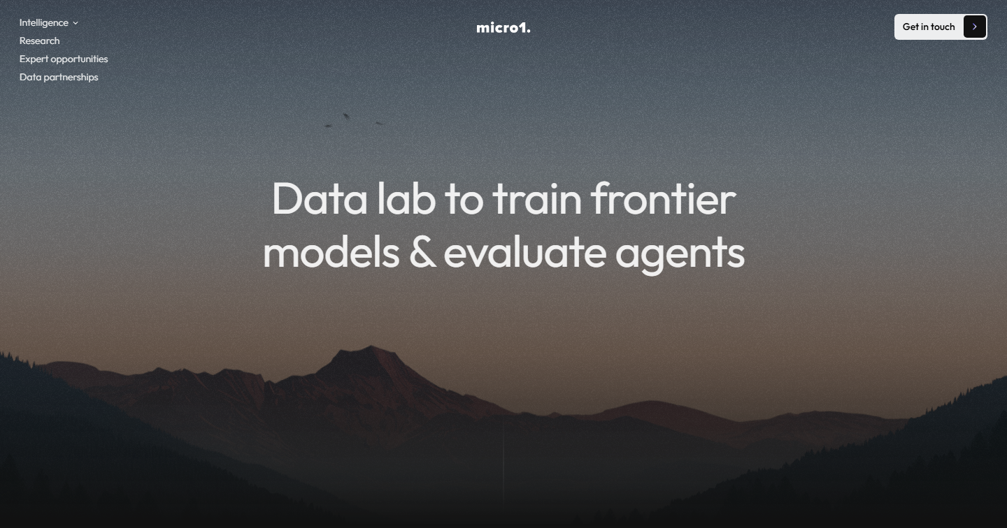 micro1 homepage on September 11, 2026, with the headline Data lab to train frontier models and evaluate agents, and navigation links for Research, Expert opportunities and Data partnerships.