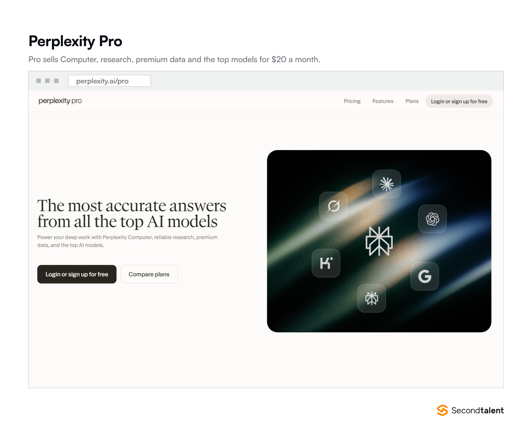 The Perplexity Pro page: the most accurate answers from all the top AI models, powered by Perplexity Computer, research, premium data and top models.