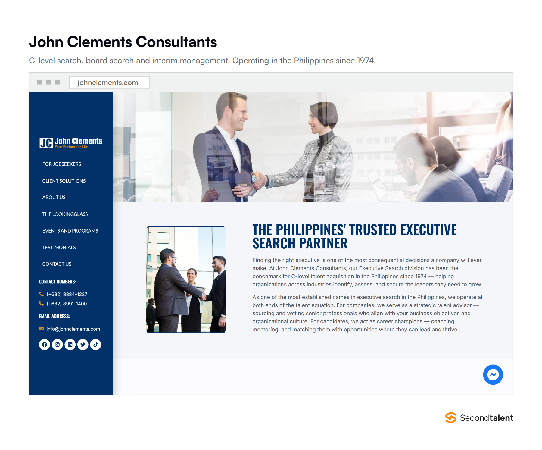 John Clements Consultants executive search page, the Philippine firm running C-level search in Manila since 1974.