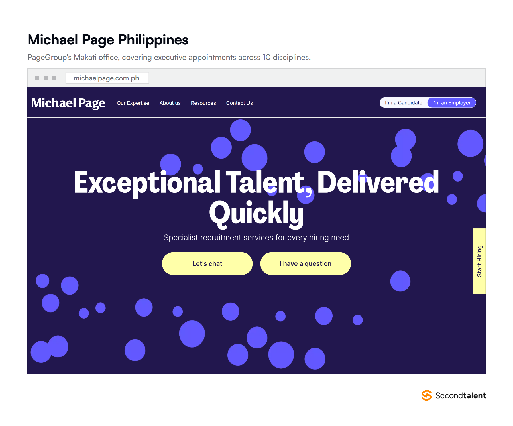 Michael Page Philippines recruitment services page, the employer-facing side of its Makati office.