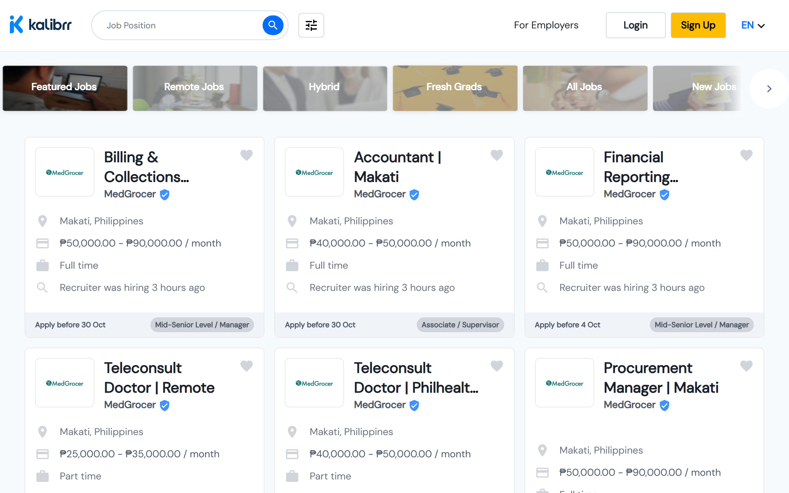 Kalibrr job search platform homepage