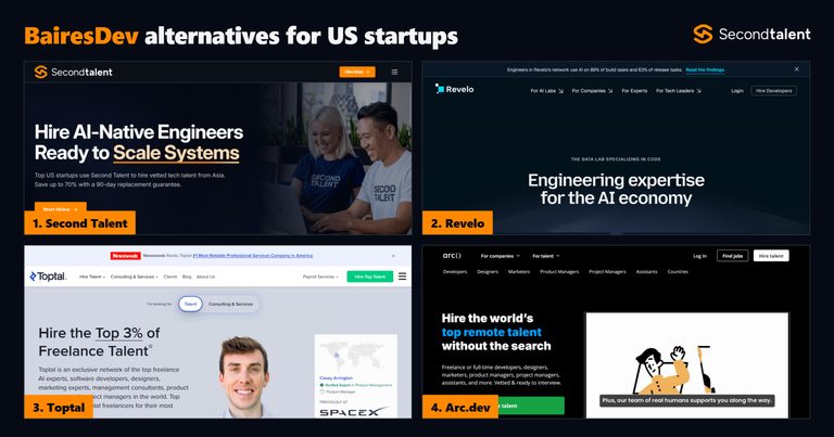 BairesDev alternatives for US startups, a Second Talent comparison