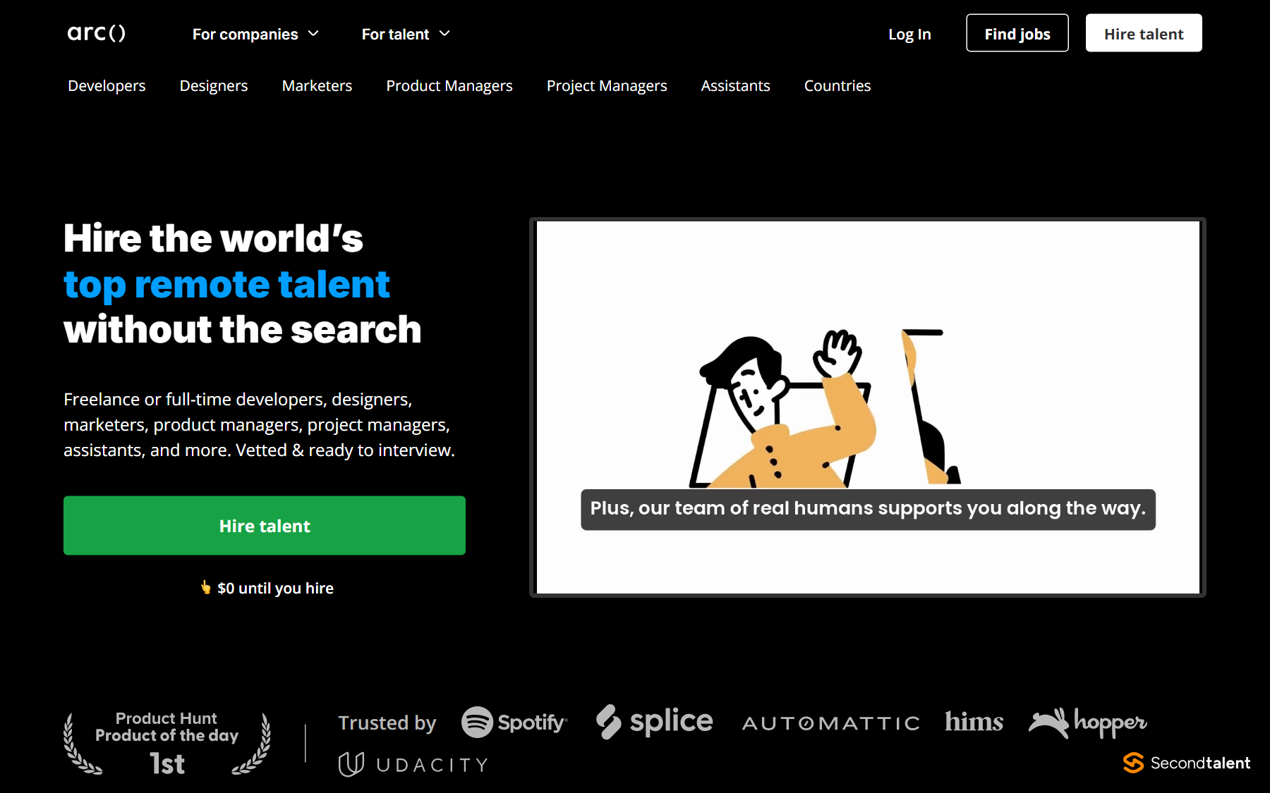Arc.dev homepage, 2026