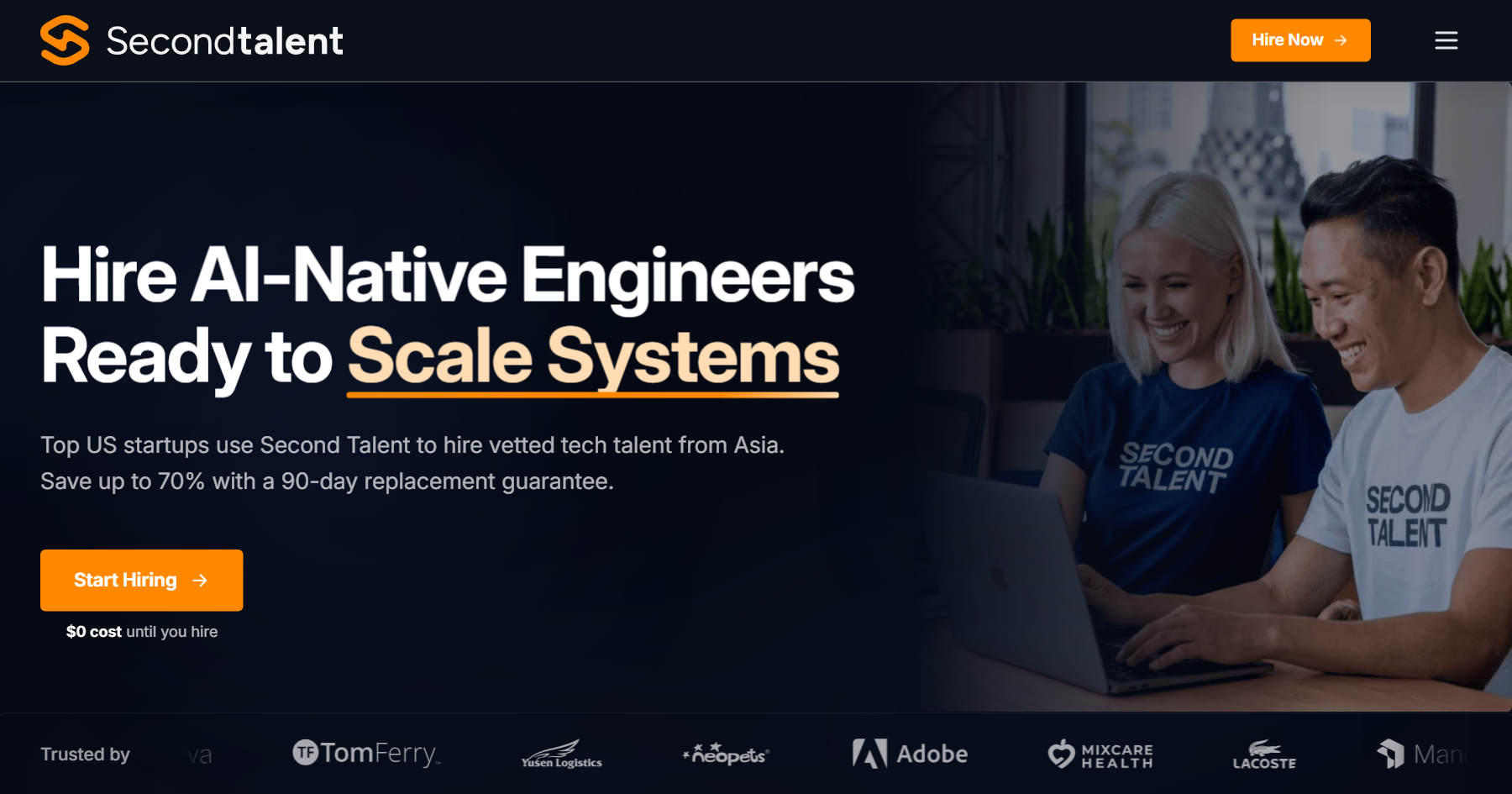 Second Talent homepage: hire AI-native engineers from Asia, 2026