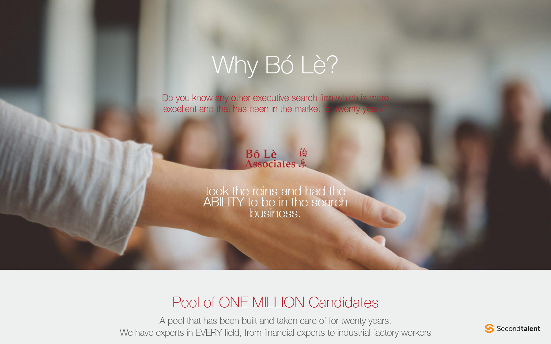 Bó Lè Associates' homepage, the executive search firm owned by Recruit Holdings since 2013.