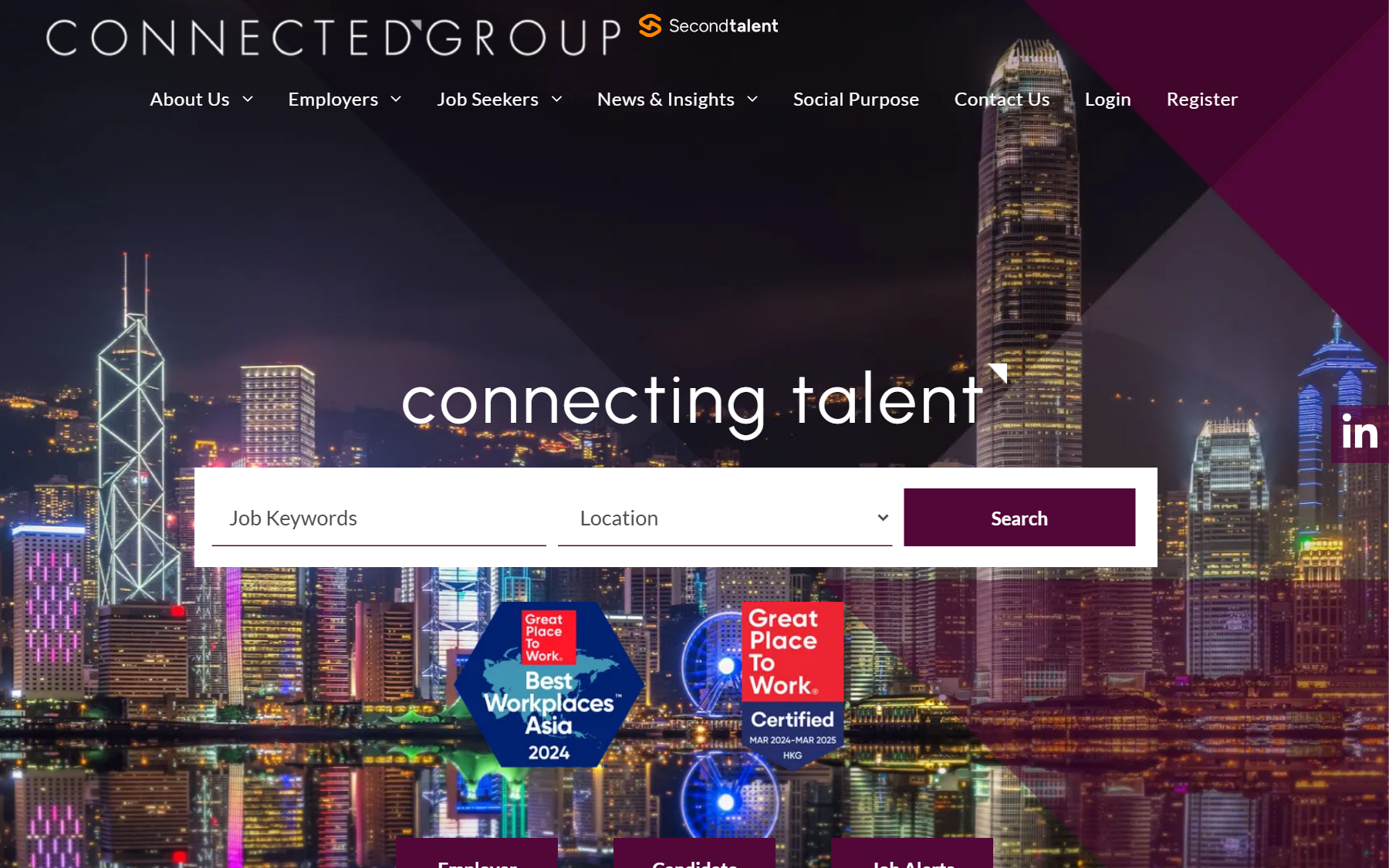 ConnectedGroup's homepage, a Hong Kong search and recruitment firm established in 1997.