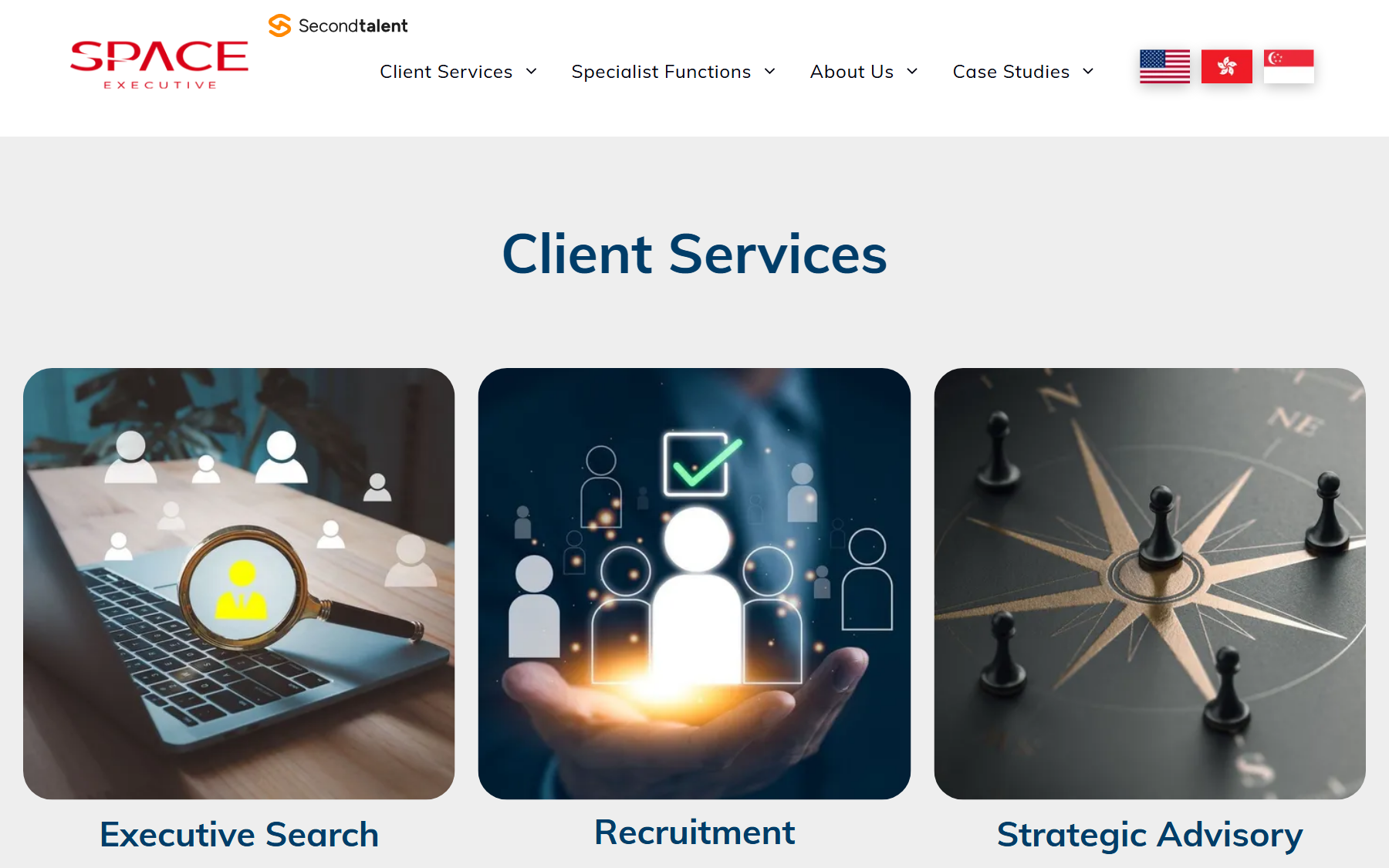 Space Executive's client services page: executive search, recruitment and strategic advisory.