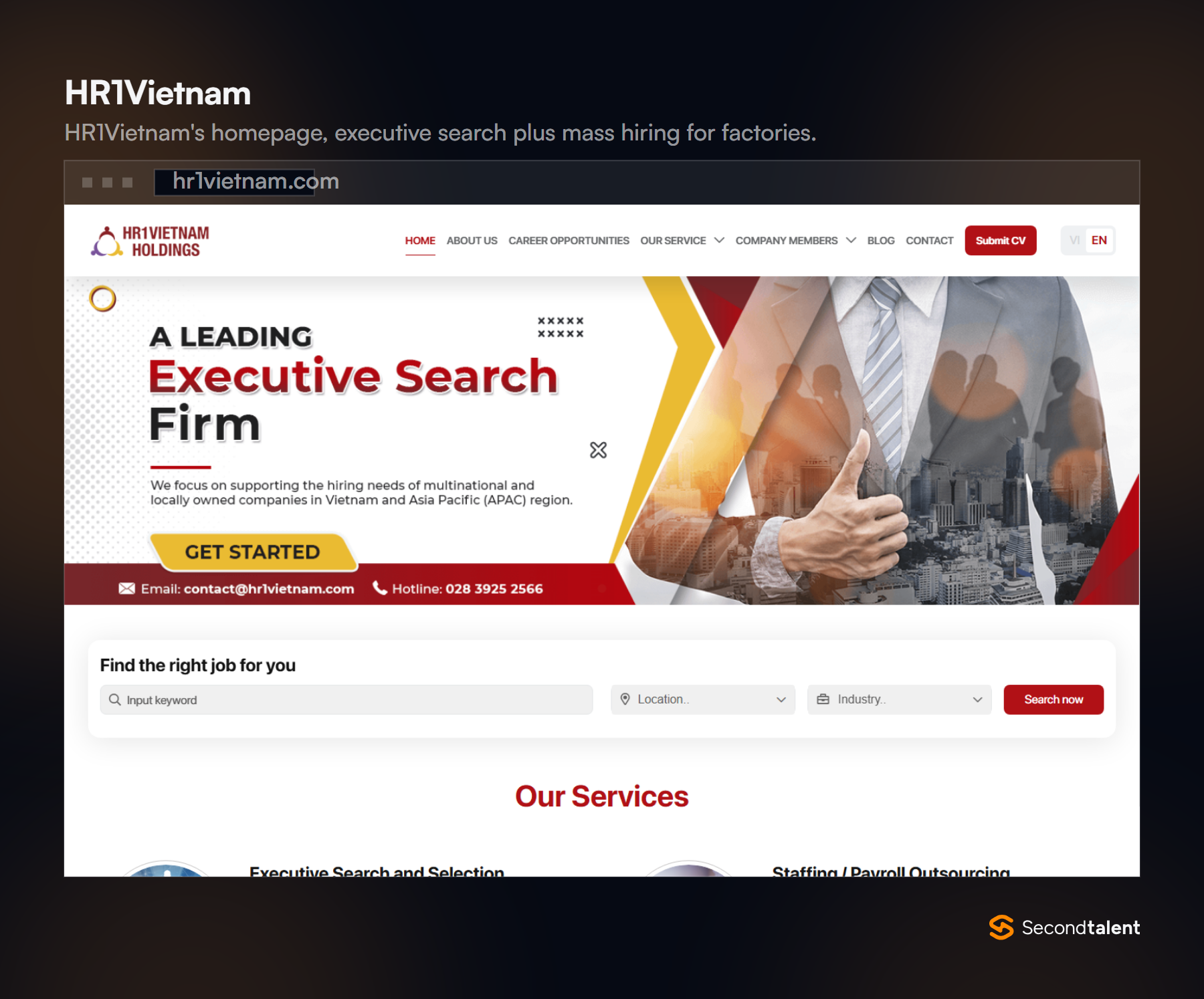 HR1Vietnam homepage presenting itself as a leading executive search firm.