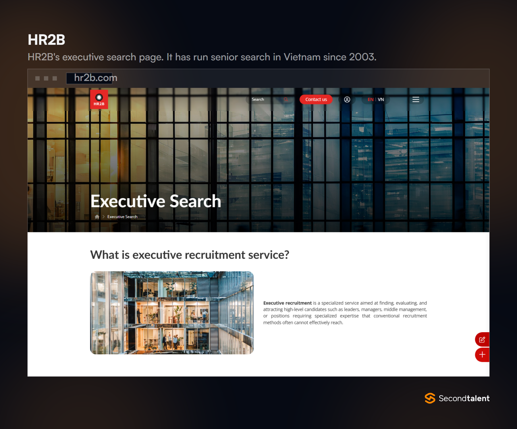HR2B's executive search page, the Vietnam member of the Kestria search network.