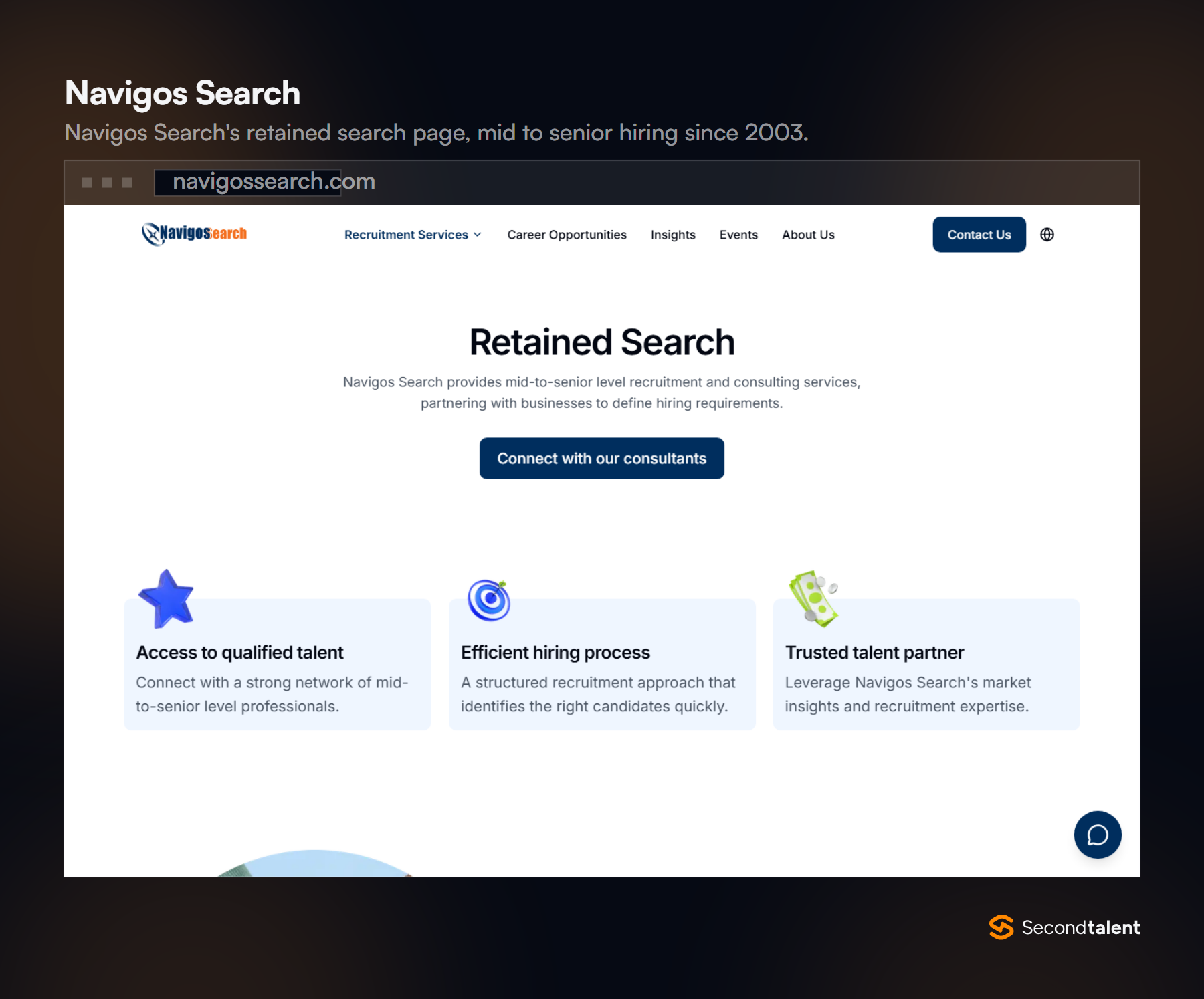 Navigos Search's retained search page, offering mid to senior level recruitment in Vietnam.