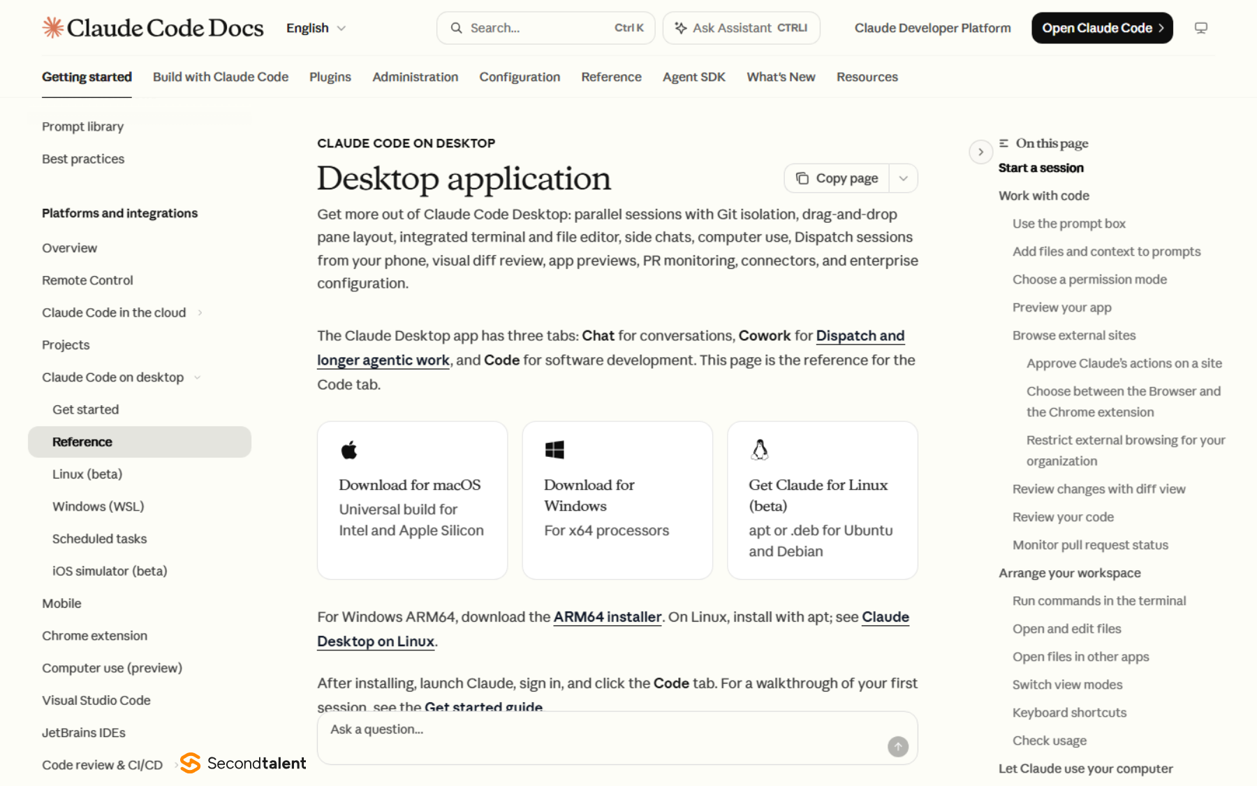 Claude Code documentation page for the Claude desktop app.