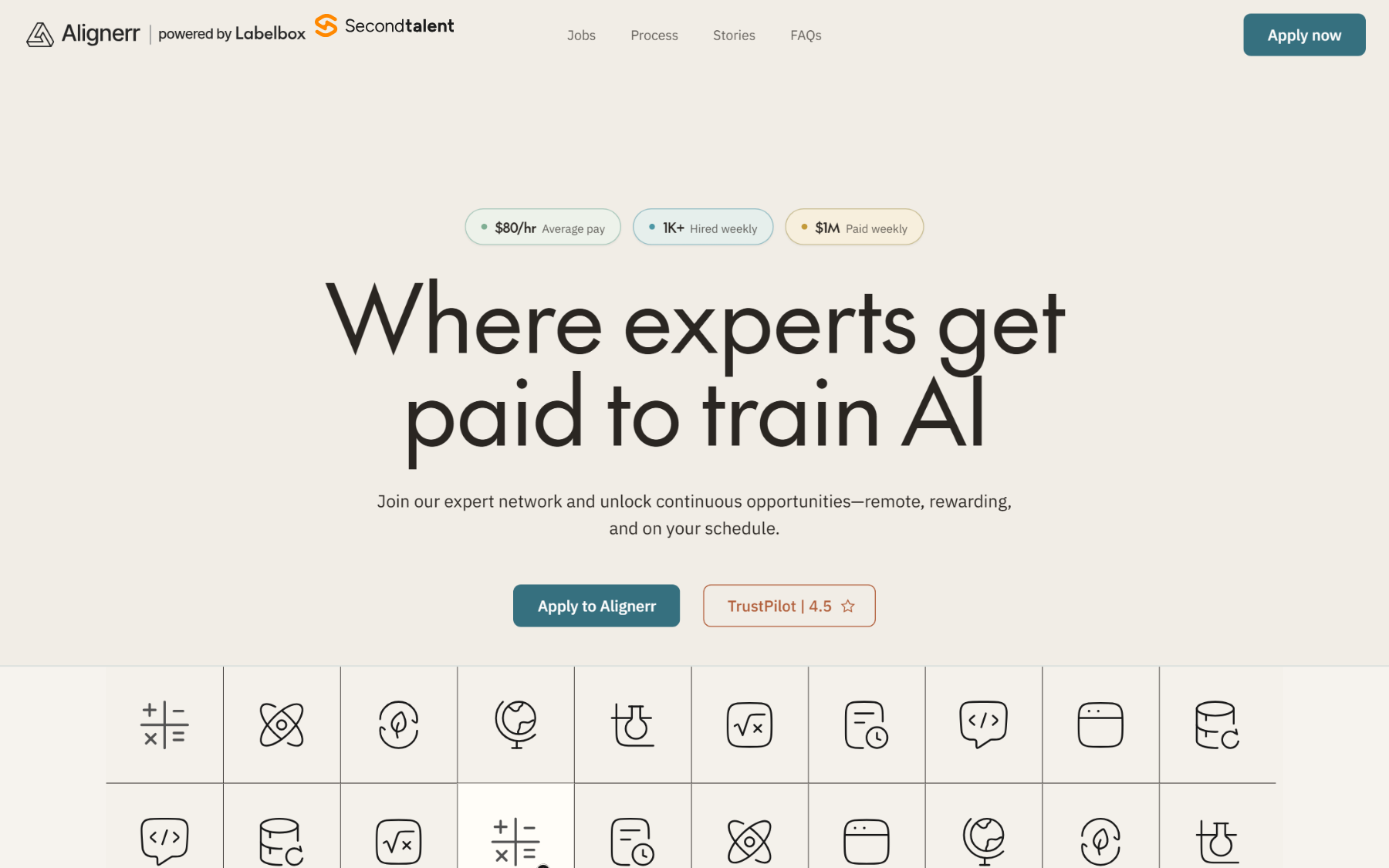 Alignerr homepage, powered by Labelbox, October 2026