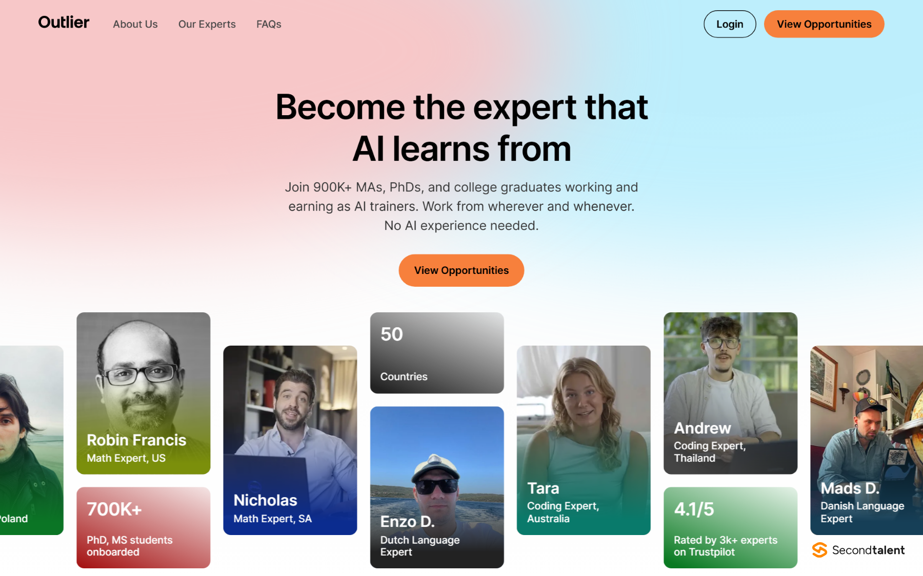 Outlier homepage, October 2026