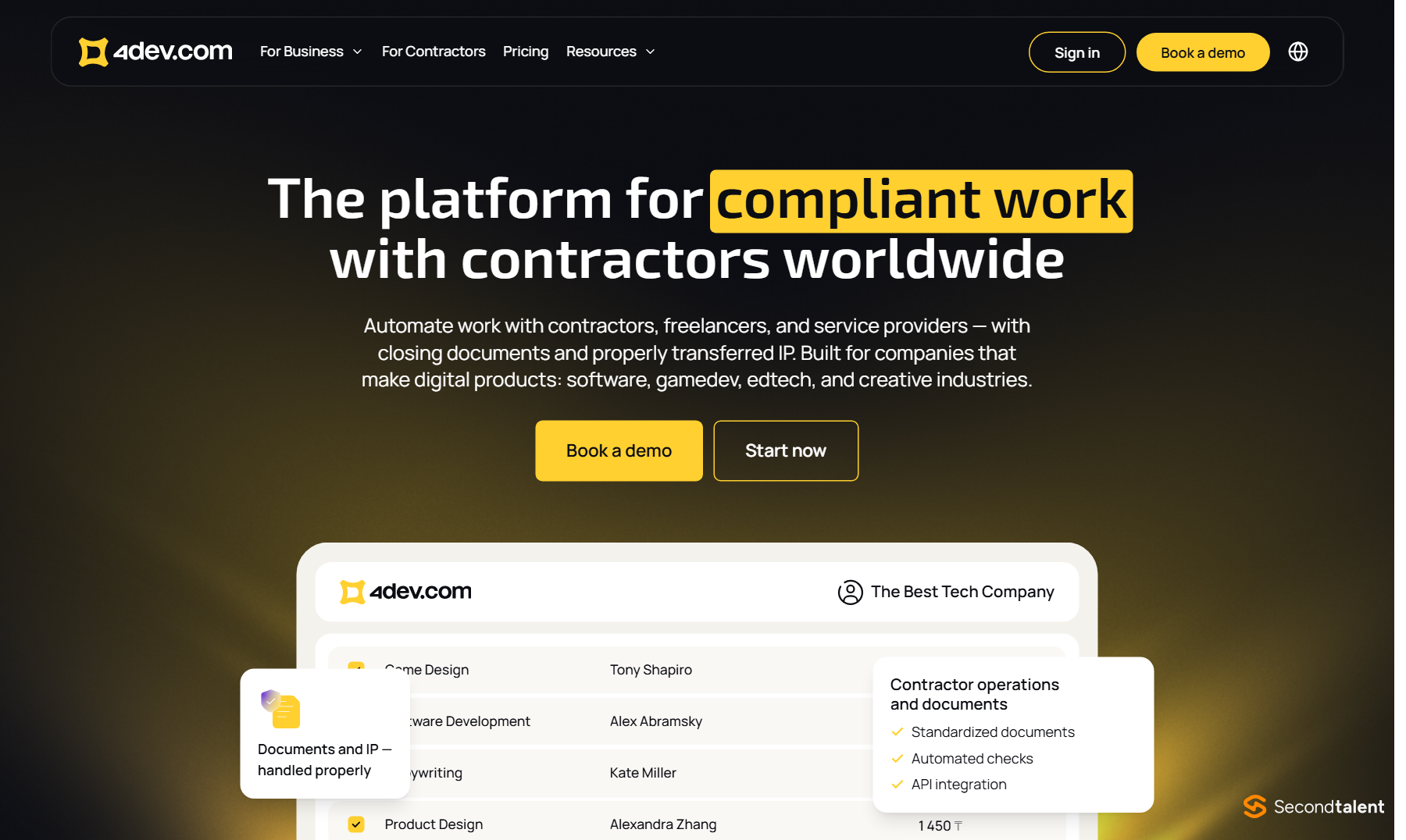 4dev.com contractor platform homepage, 2026