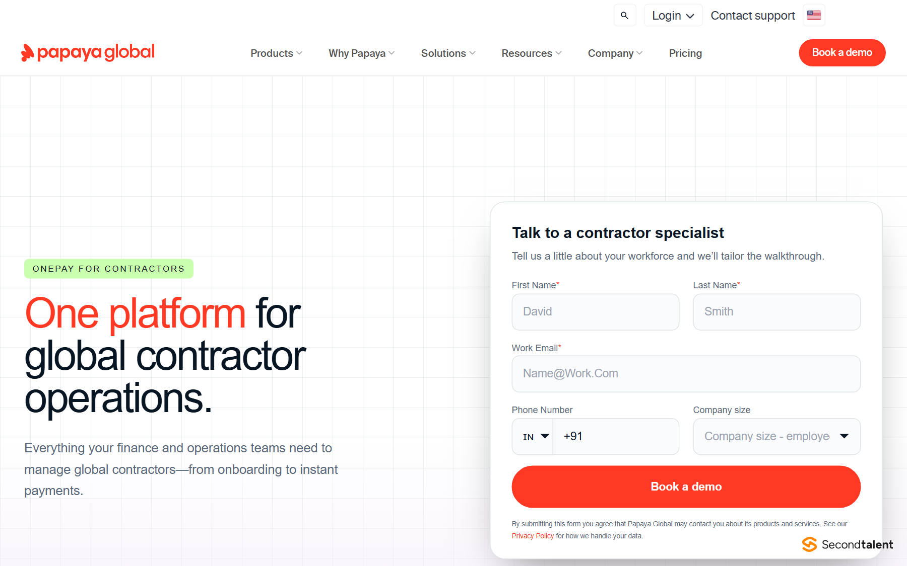 Papaya Global contractor operations page, 2026