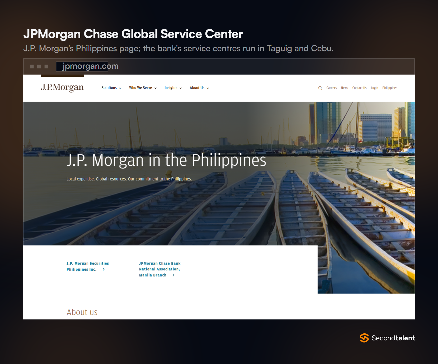 J.P. Morgan's Philippines page, headed J.P. Morgan in the Philippines: local expertise, global resources.