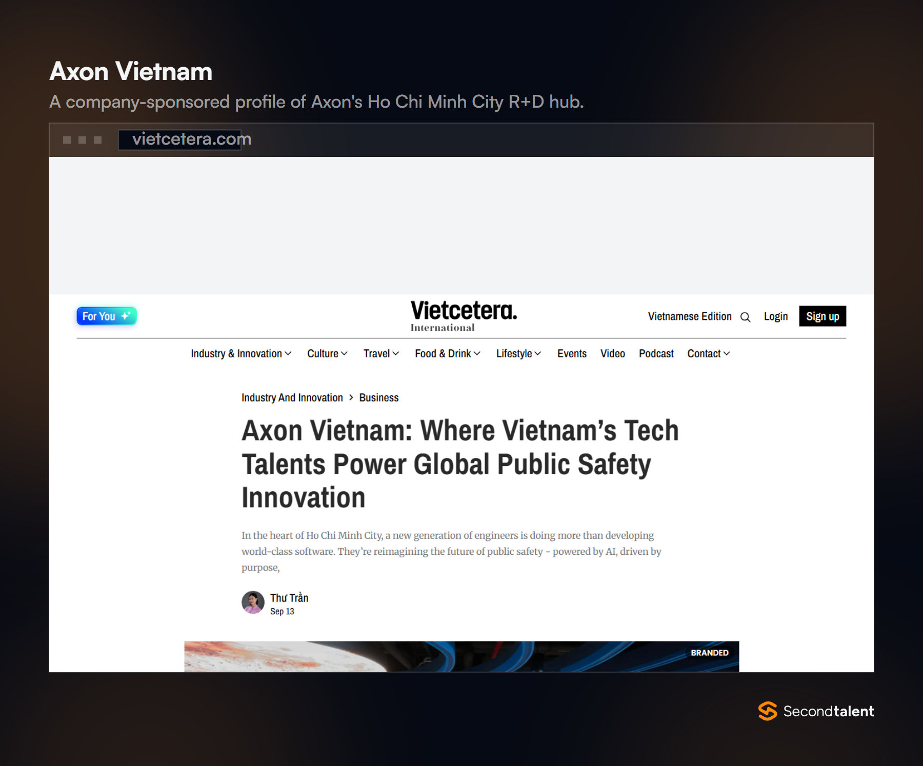 Vietcetera branded article titled Axon Vietnam: Where Vietnam's Tech Talents Power Global Public Safety Innovation.