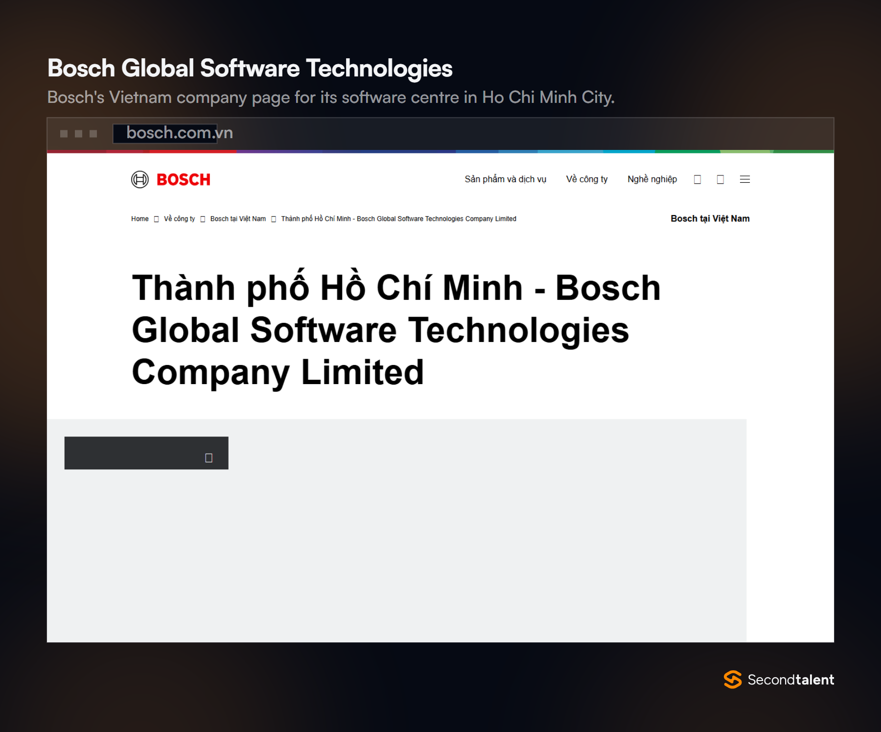 Bosch Vietnam's company page for Bosch Global Software Technologies Company Limited in Ho Chi Minh City.