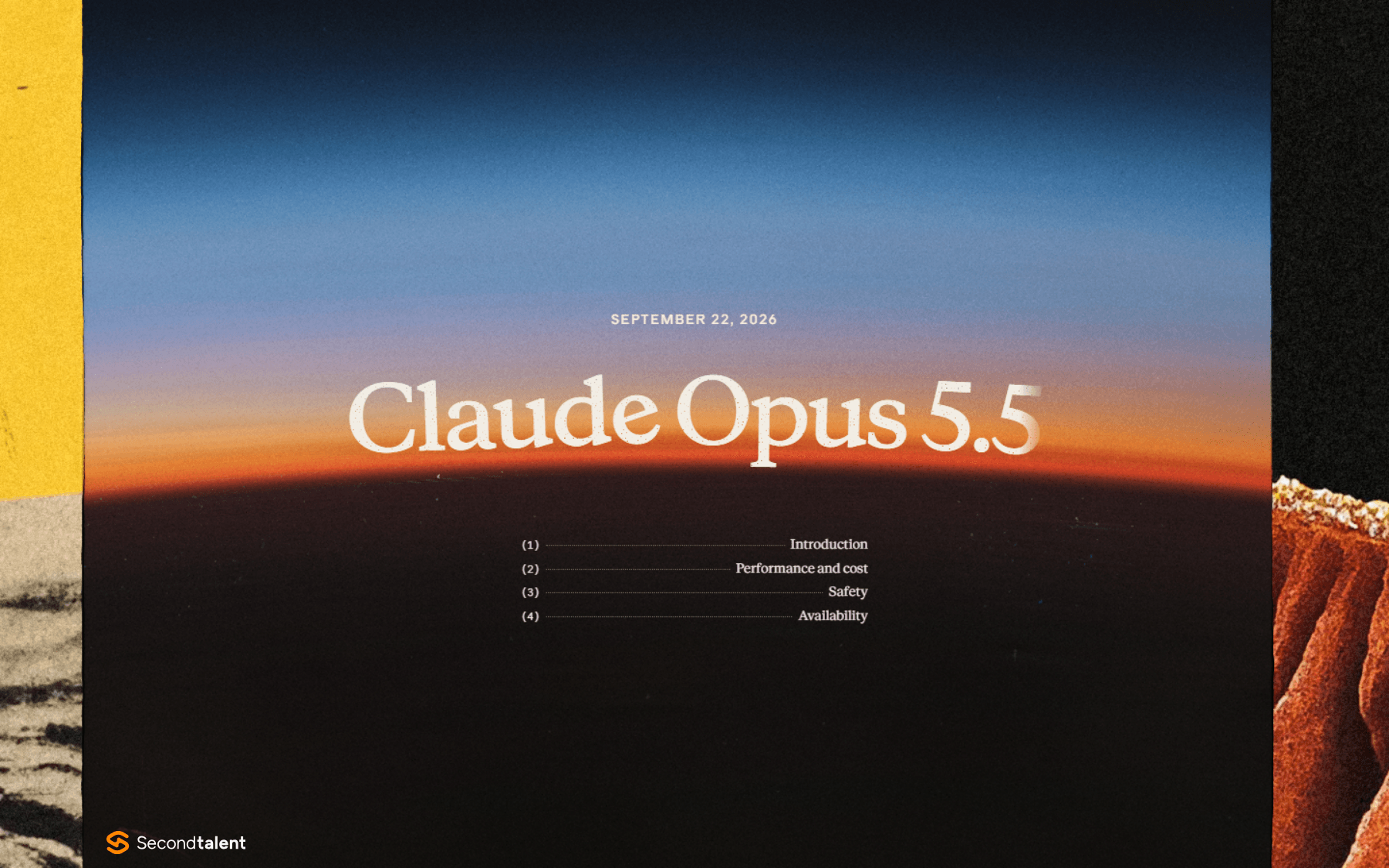 Anthropic's Claude Opus 5.5 launch page, dated September 22, 2026, with sections for introduction, performance and cost, safety and availability.