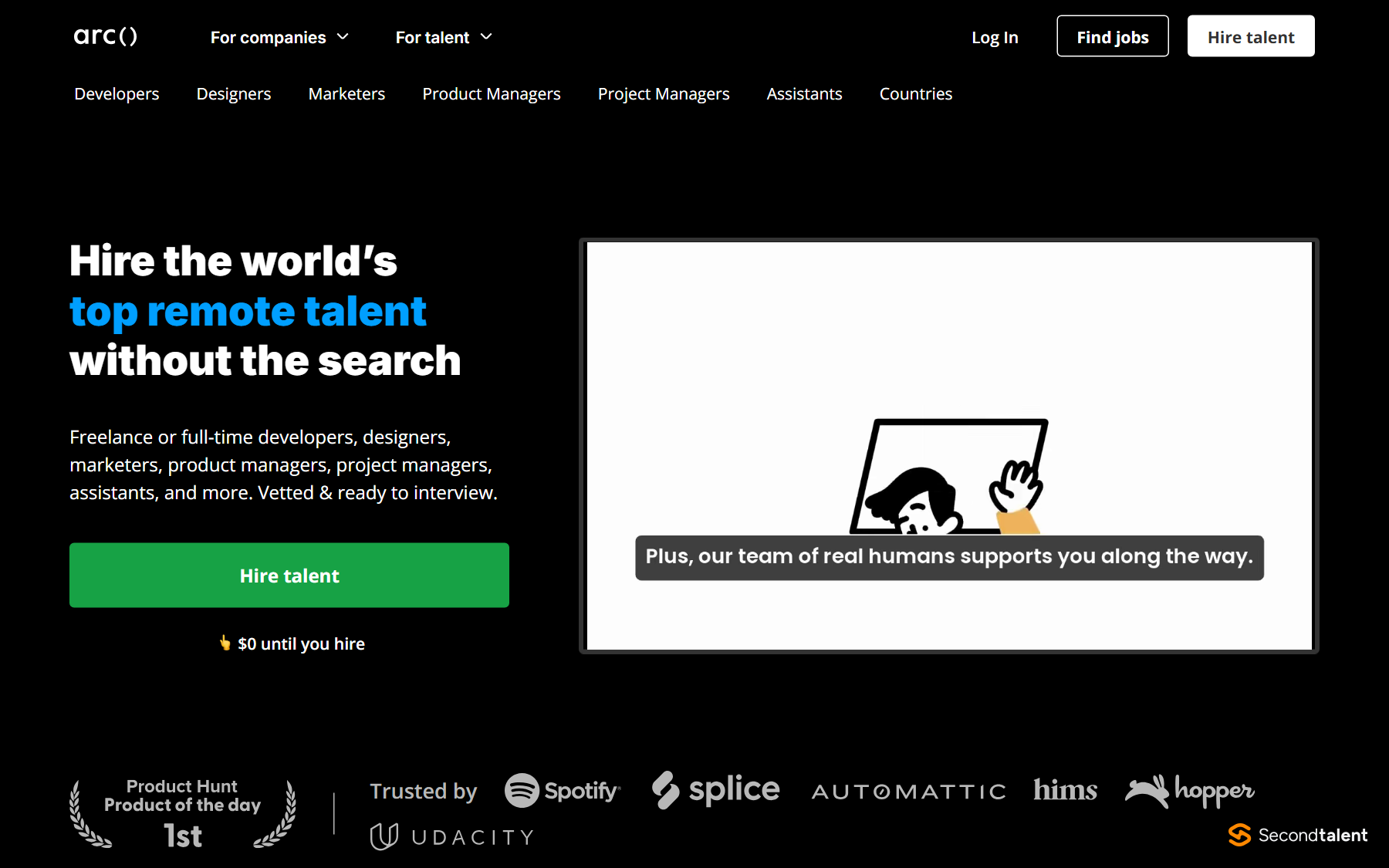 Arc.dev homepage, 2026