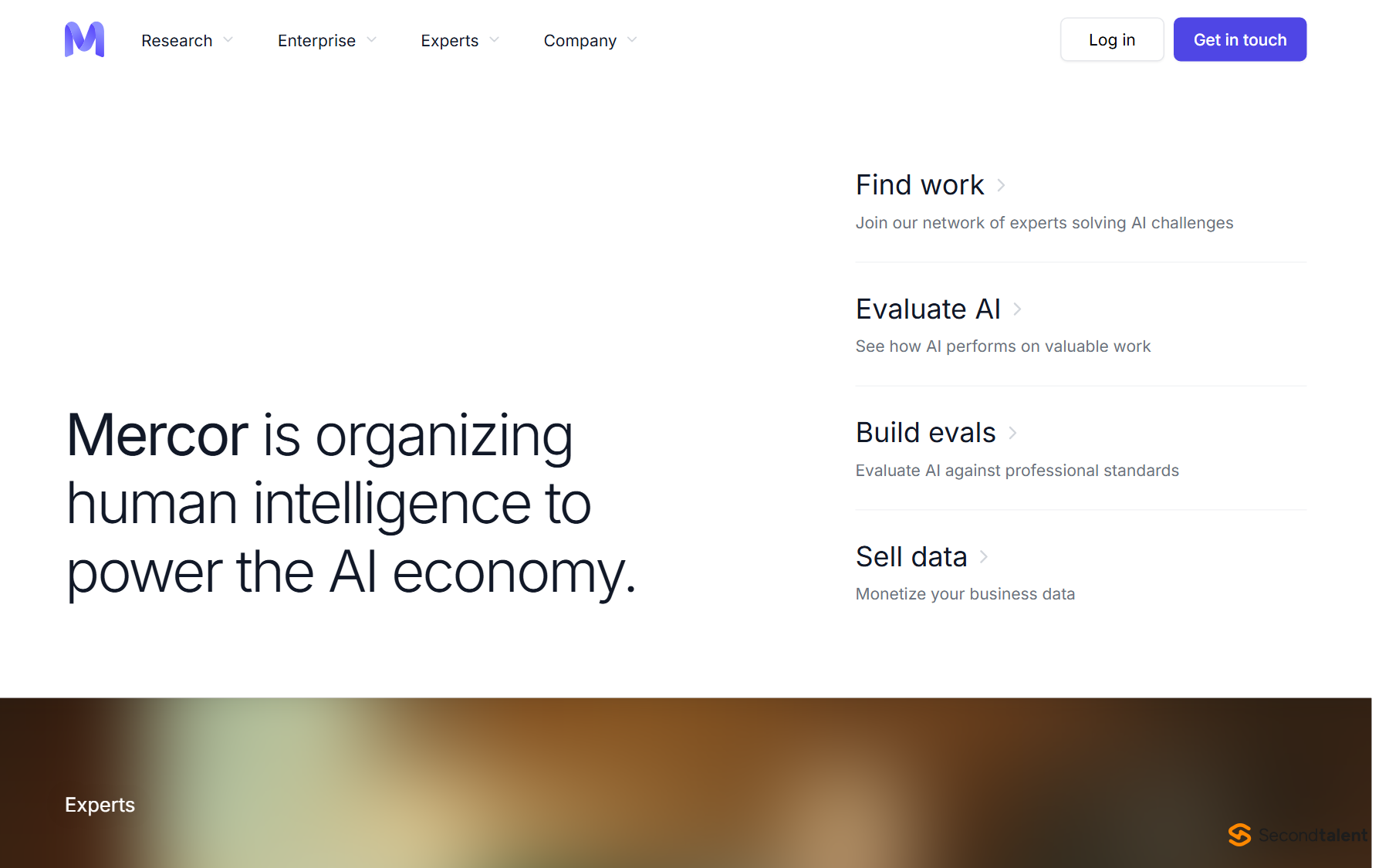 Mercor homepage, 2026