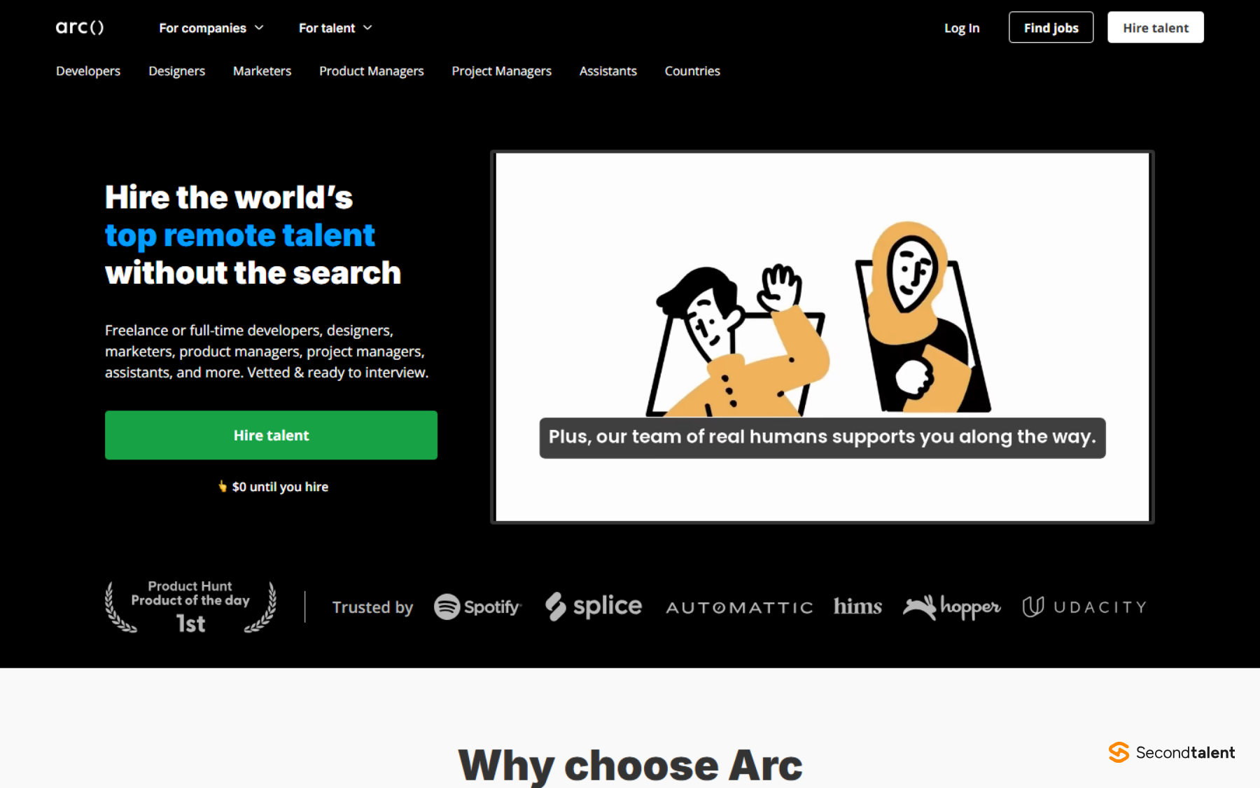 Arc.dev remote developer hiring homepage