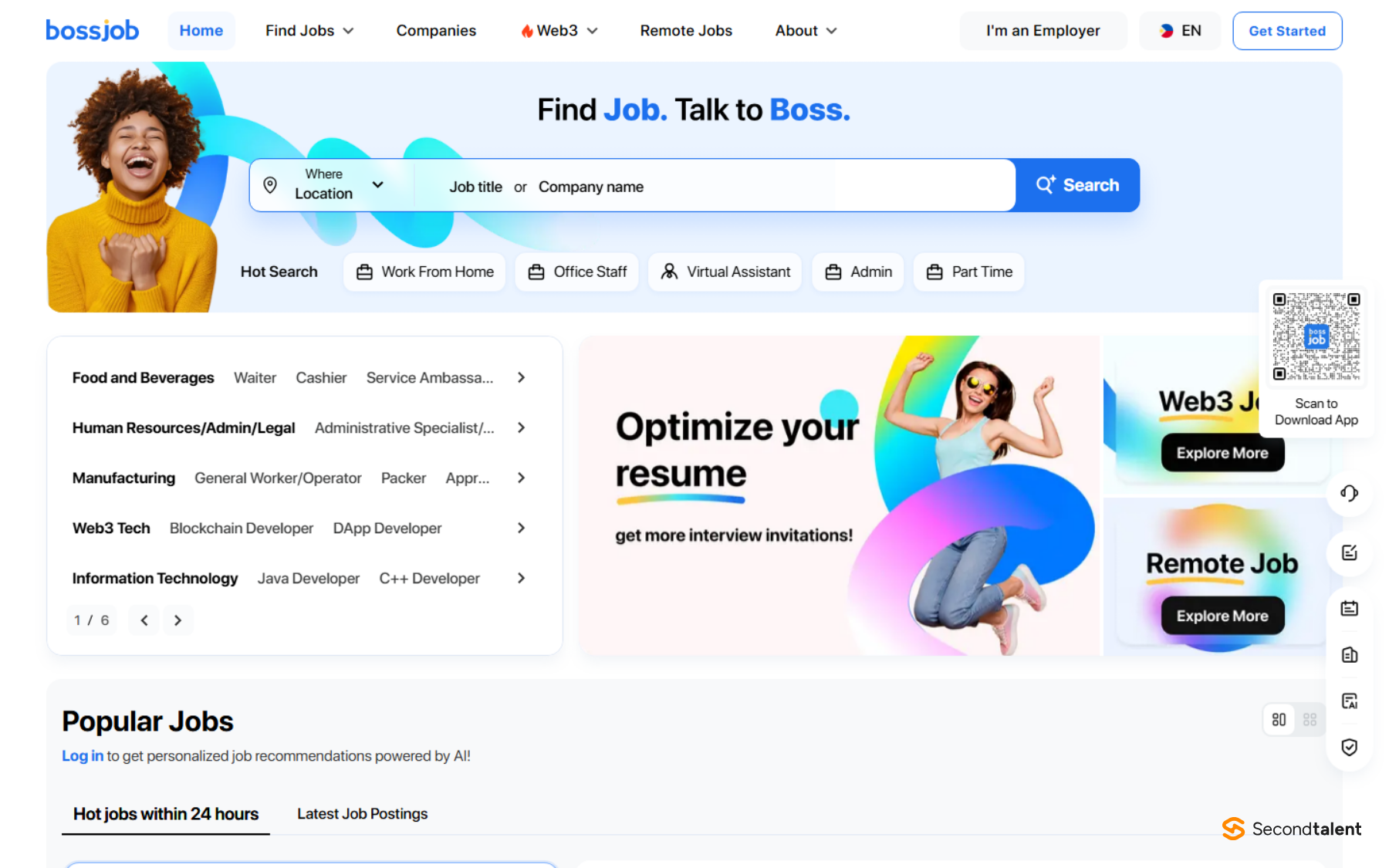 Bossjob Philippines chat first job portal homepage